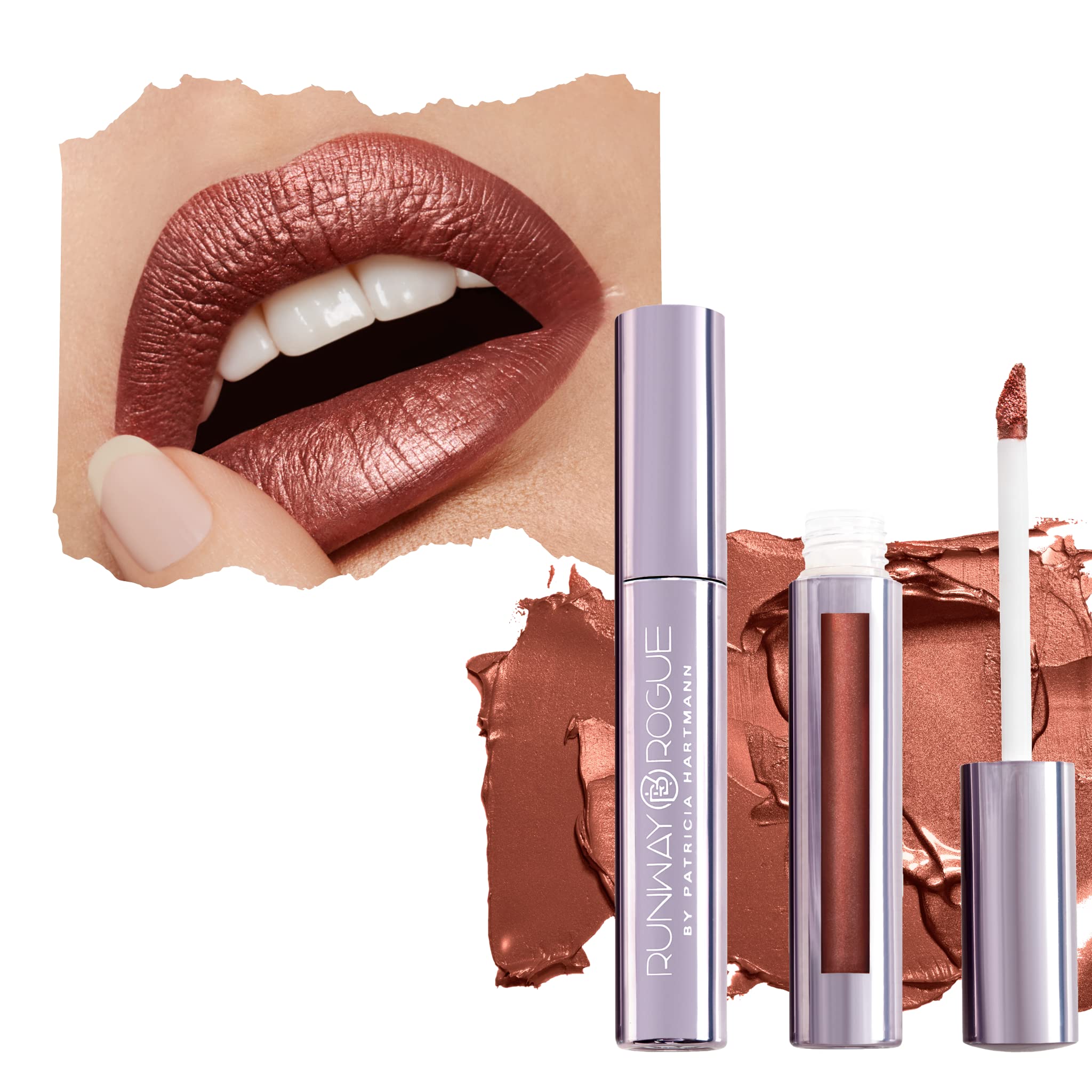 Runway Rogue Silk Glam Liquid Lipstick – Film Noir Frosted Golden-Bronze, Long-Wear