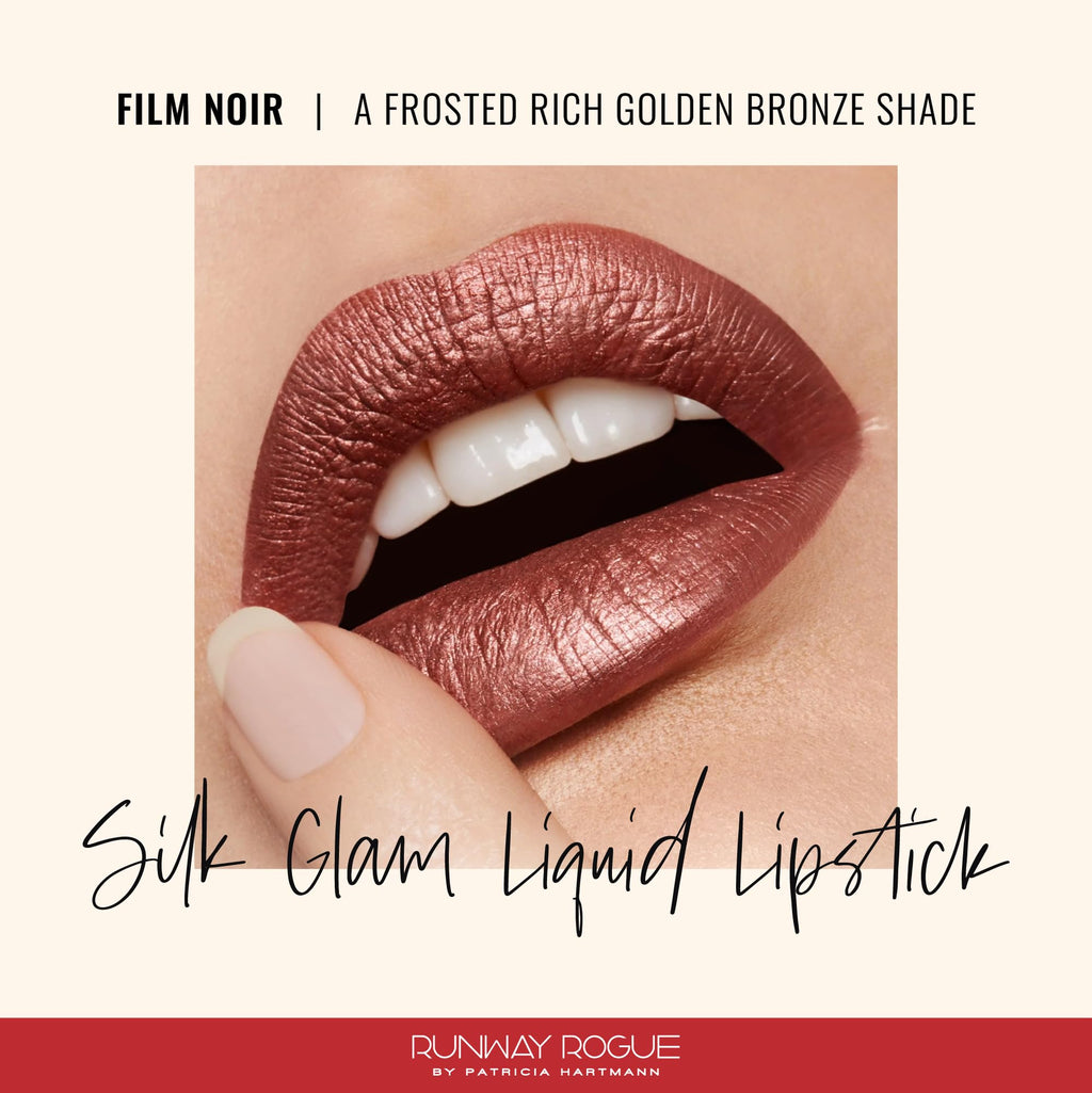 Runway Rogue Silk Glam Liquid Lipstick – Film Noir Frosted Golden-Bronze, Long-Wear
