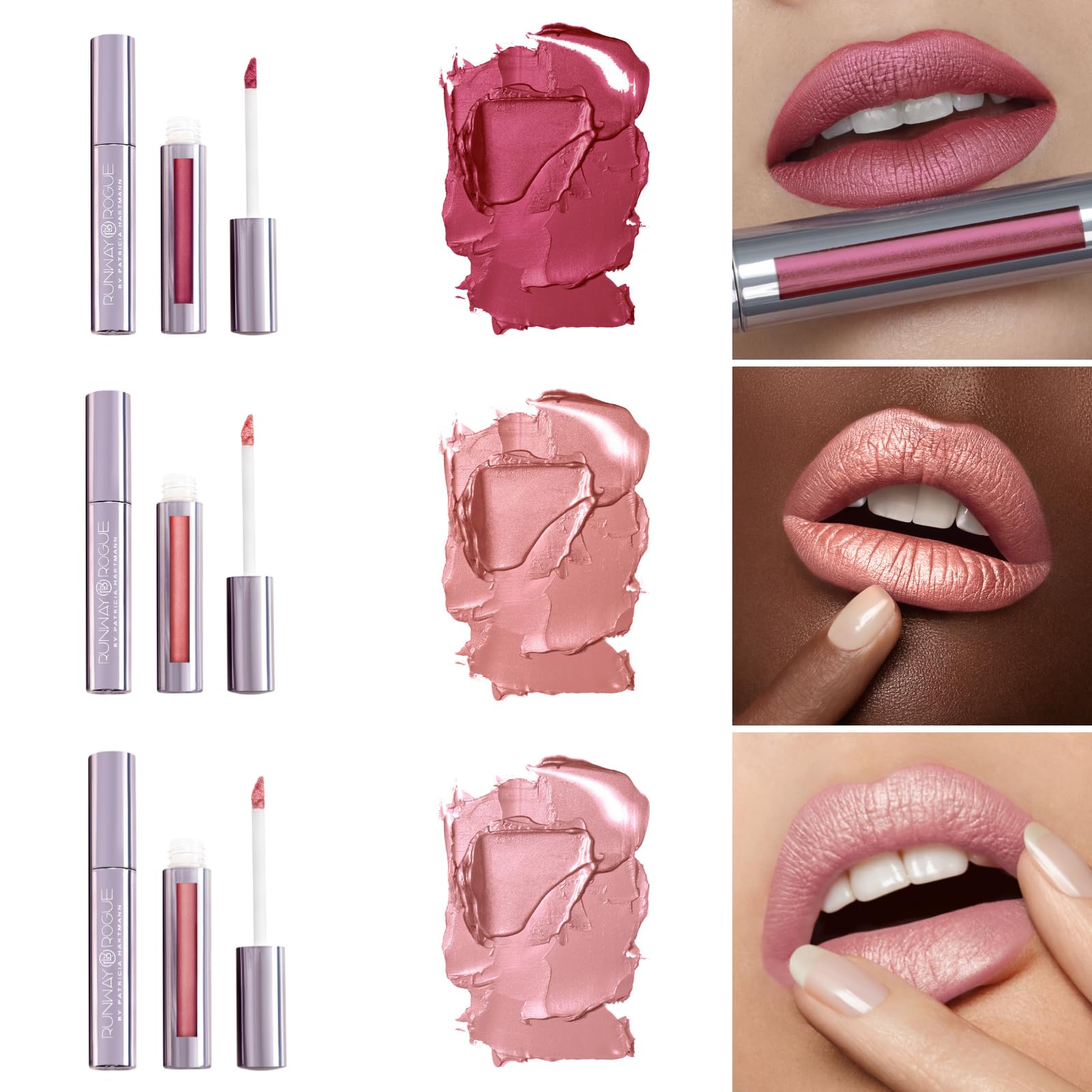 Runway Rogue Silk Glam Liquid Lipstick Trio – Long-Wear Frosted Shades in First Class, Jet Set, Trophy Wife