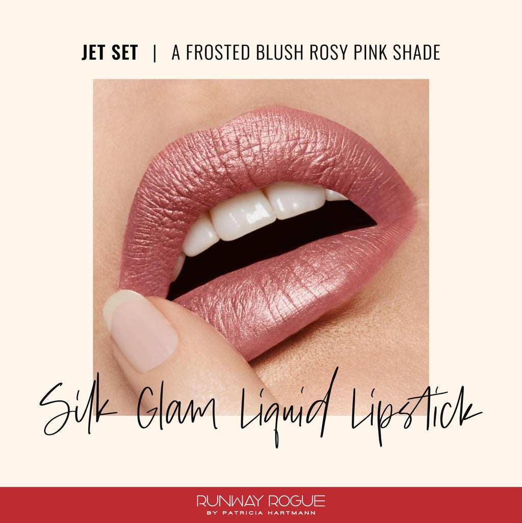 Runway Rogue Silk Glam Liquid Lipstick – Jet Set Frosted Rosy-Pink, Long-Wear