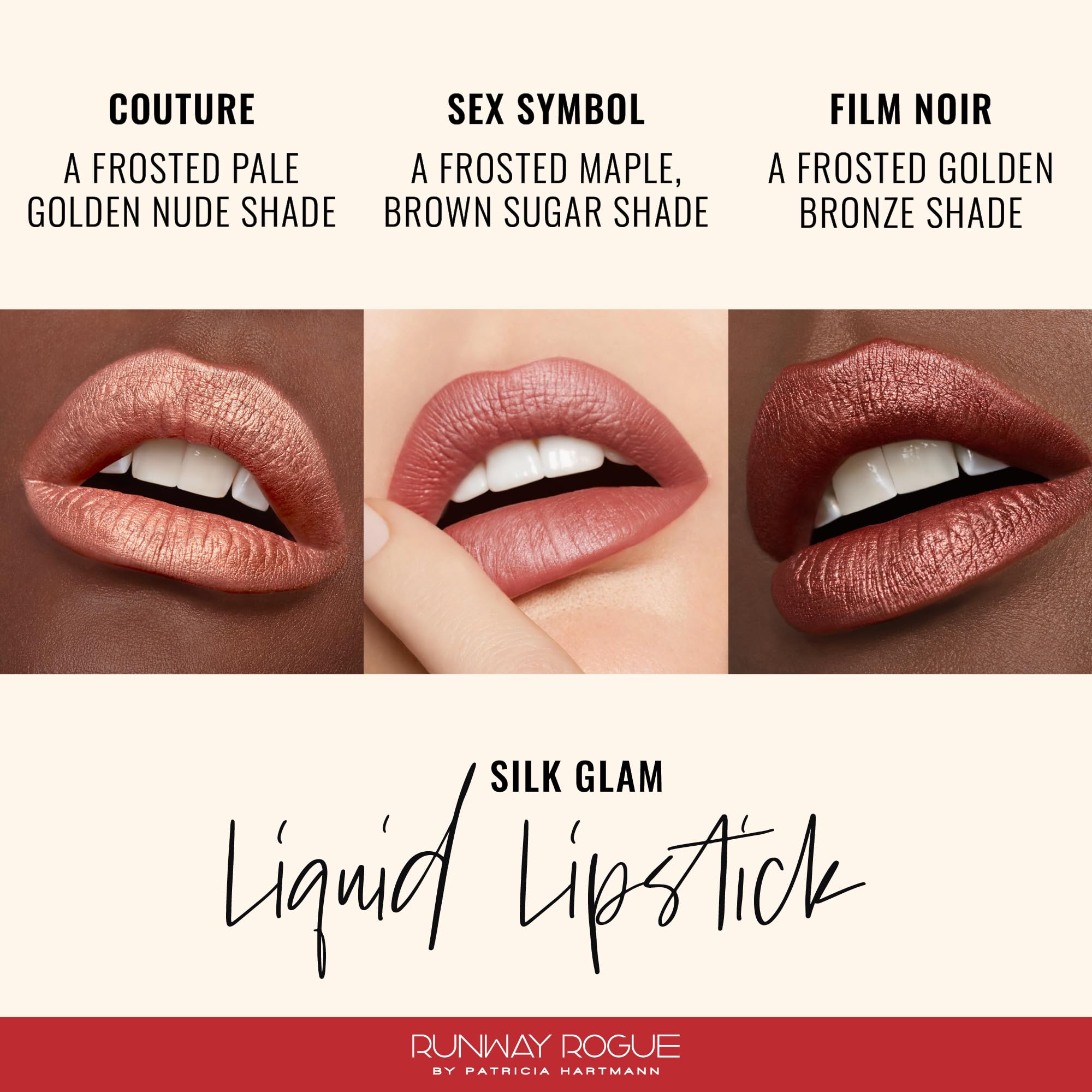 Runway Rogue Silk Glam Liquid Lipstick Lip Trio — Couture, Sex Symbol, Film Noir | Long-Wear Frosted Lipsticks