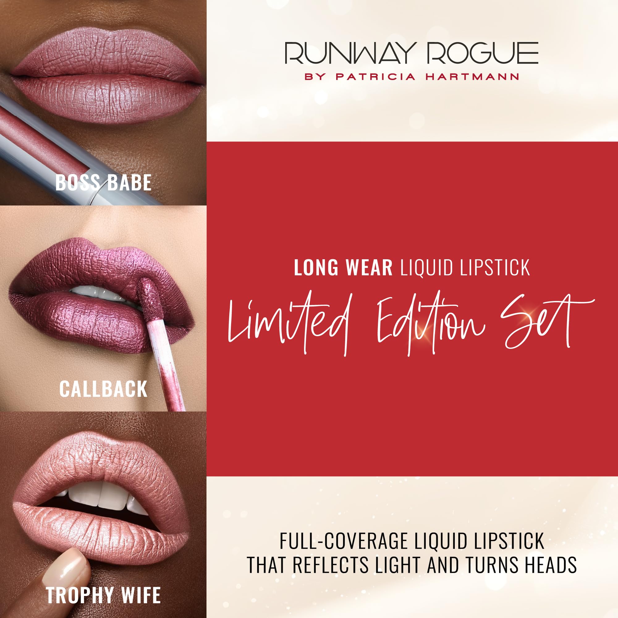Runway Rogue Try Me x 3 Mini Long Wear Lipstick Set, Melrose Trio – Boss Babe, Call Back, Trophy Wife