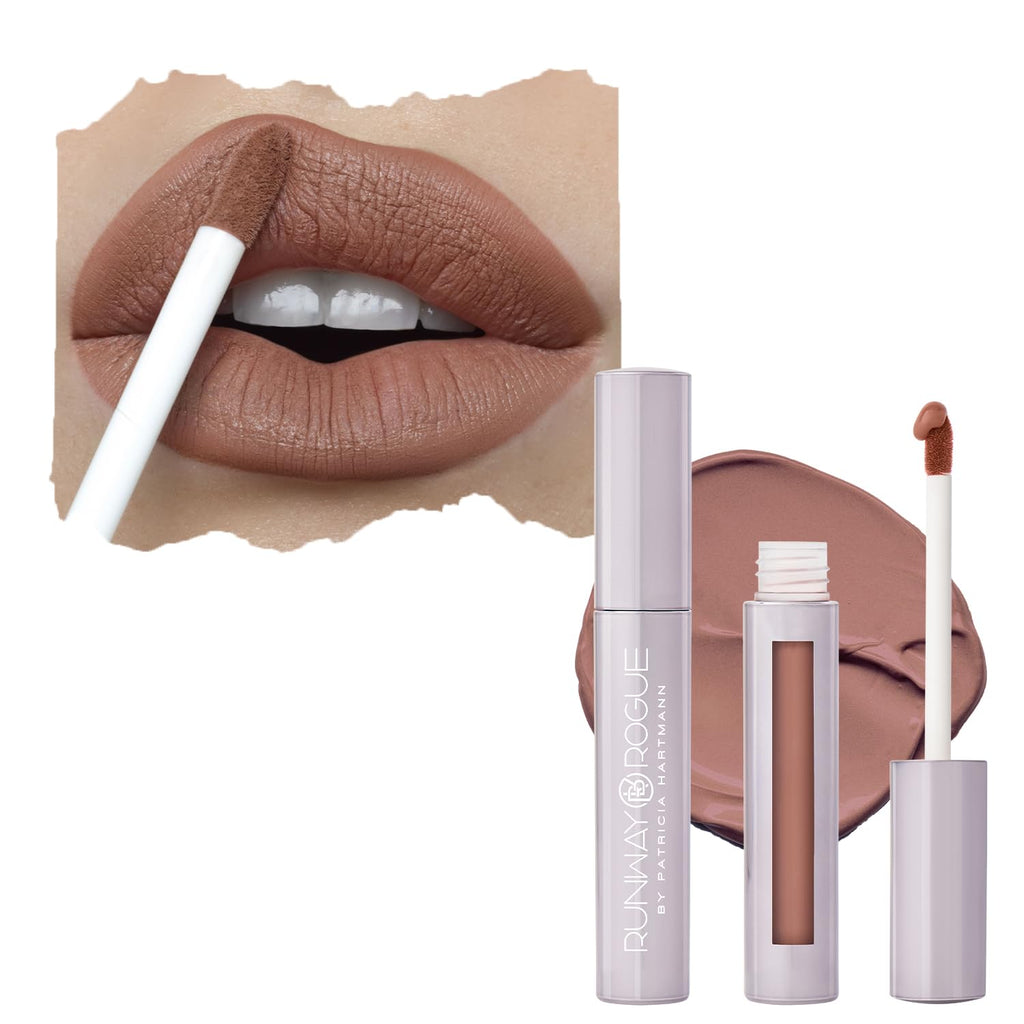 Runway Rogue Velvet Glam Liquid Lipstick – No Flash, Light Hazelnut Brown