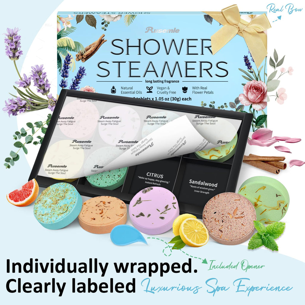RUSEMLE Shower Steamers – 8-Scent Aromatherapy Gift Set for Men | Valentines Day Gift for Him