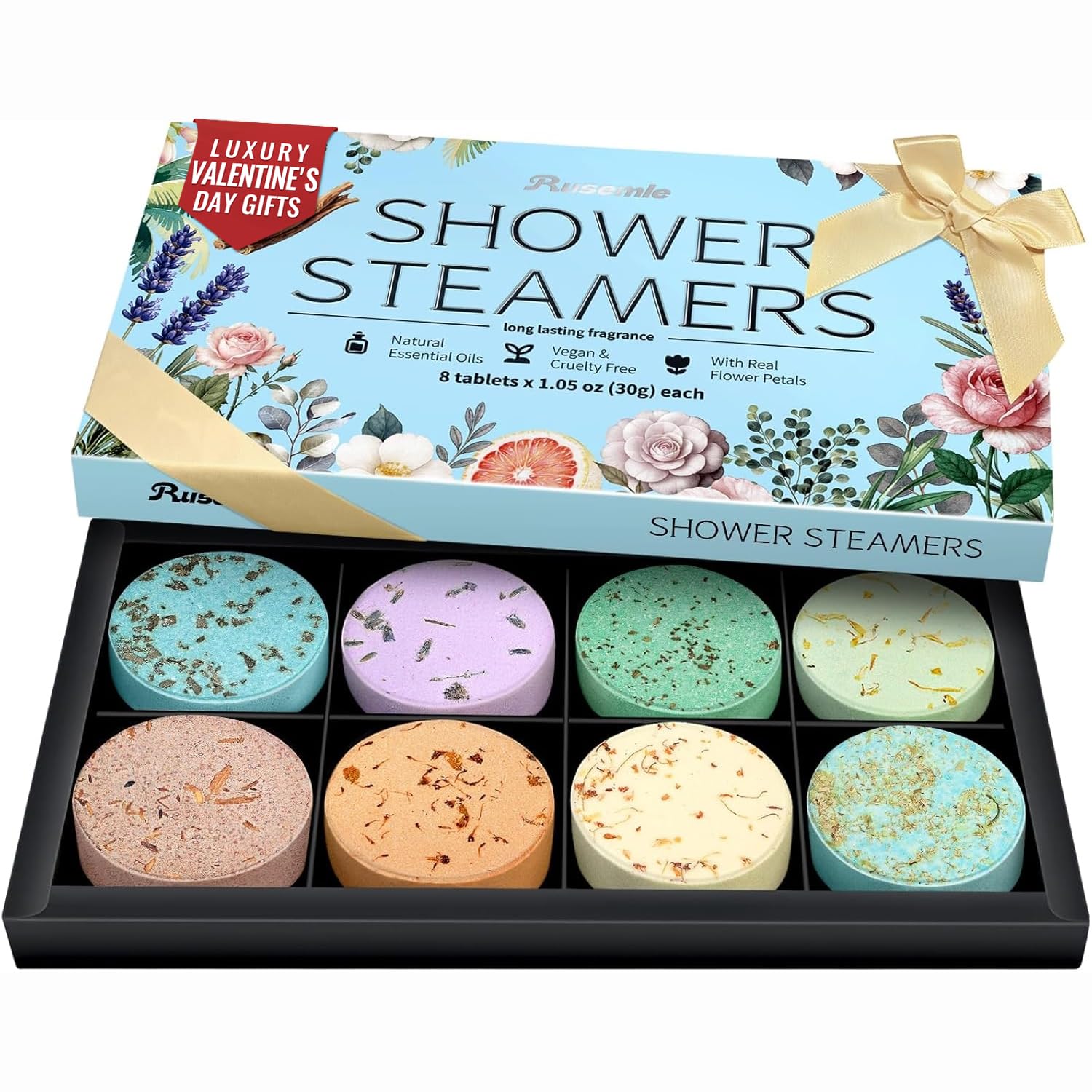 RUSEMLE Shower Steamers – 8-Scent Aromatherapy Gift Set for Men | Valentines Day Gift for Him