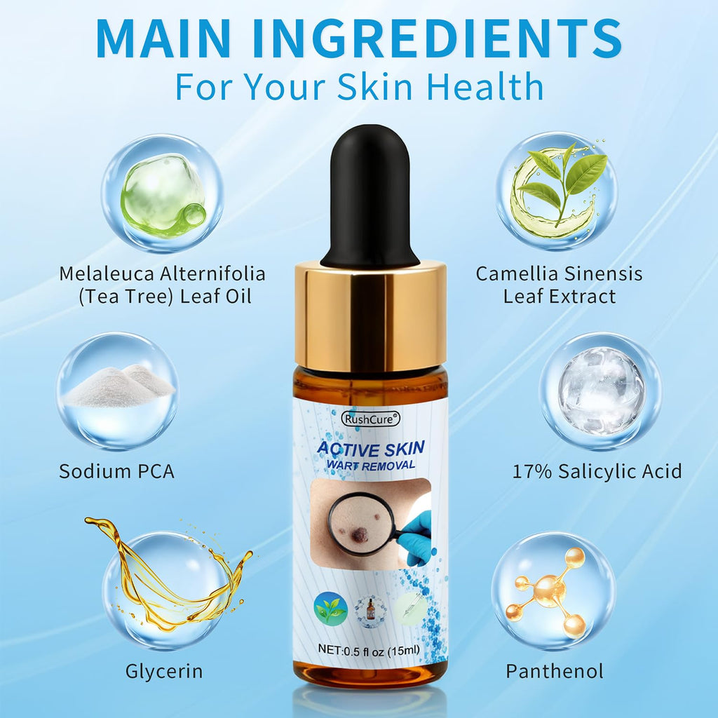 RushCure Wart Remover Serum — 17% Salicylic, Precision Dropper, Travel Size 0.5 oz