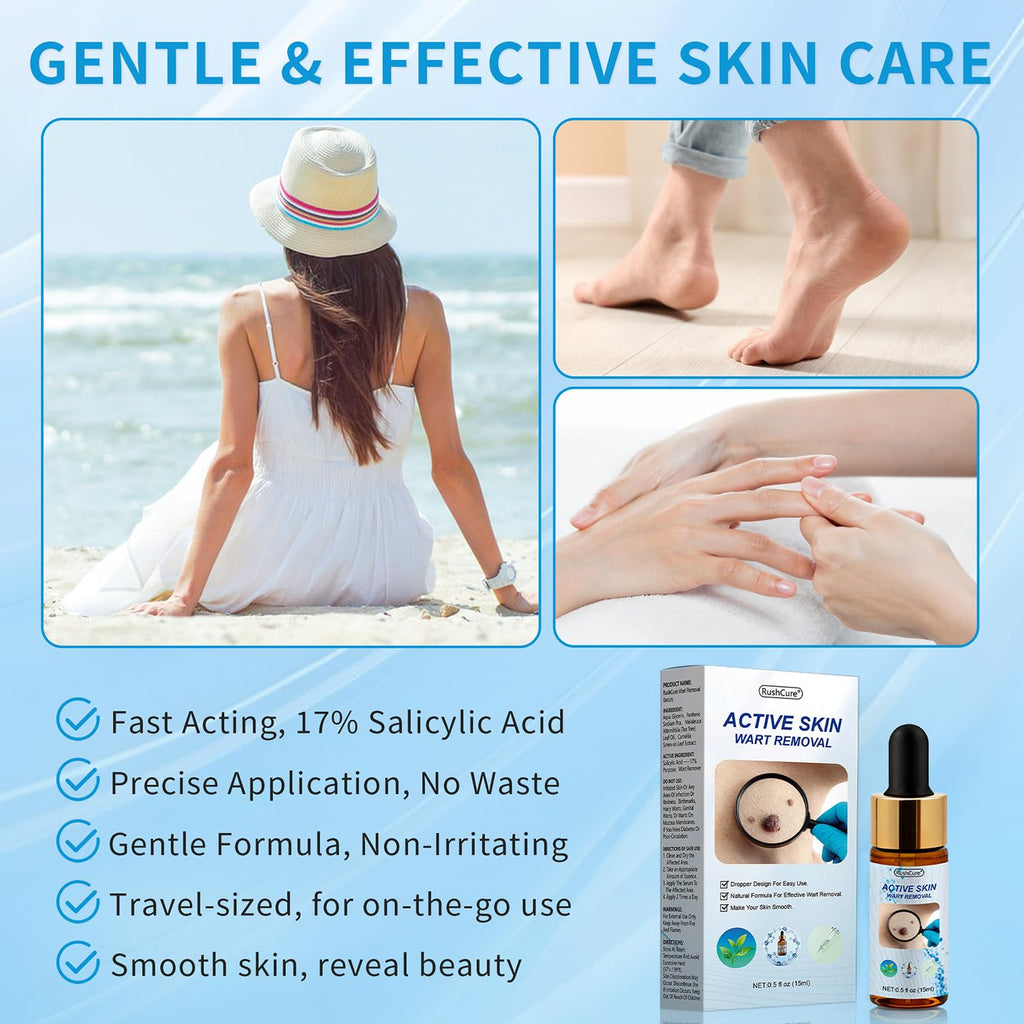 RushCure Wart Remover Serum — 17% Salicylic, Precision Dropper, Travel Size 0.5 oz
