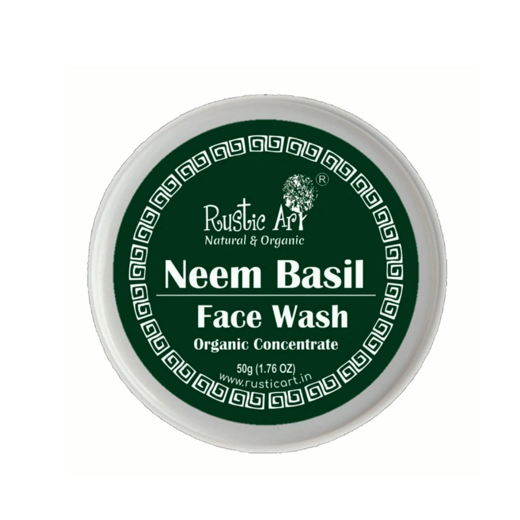 Rustic Art Organic Neem Basil Face Wash Concentrate – Deep Cleansing (50g) | Anti-Bacterial & Anti-Fungal