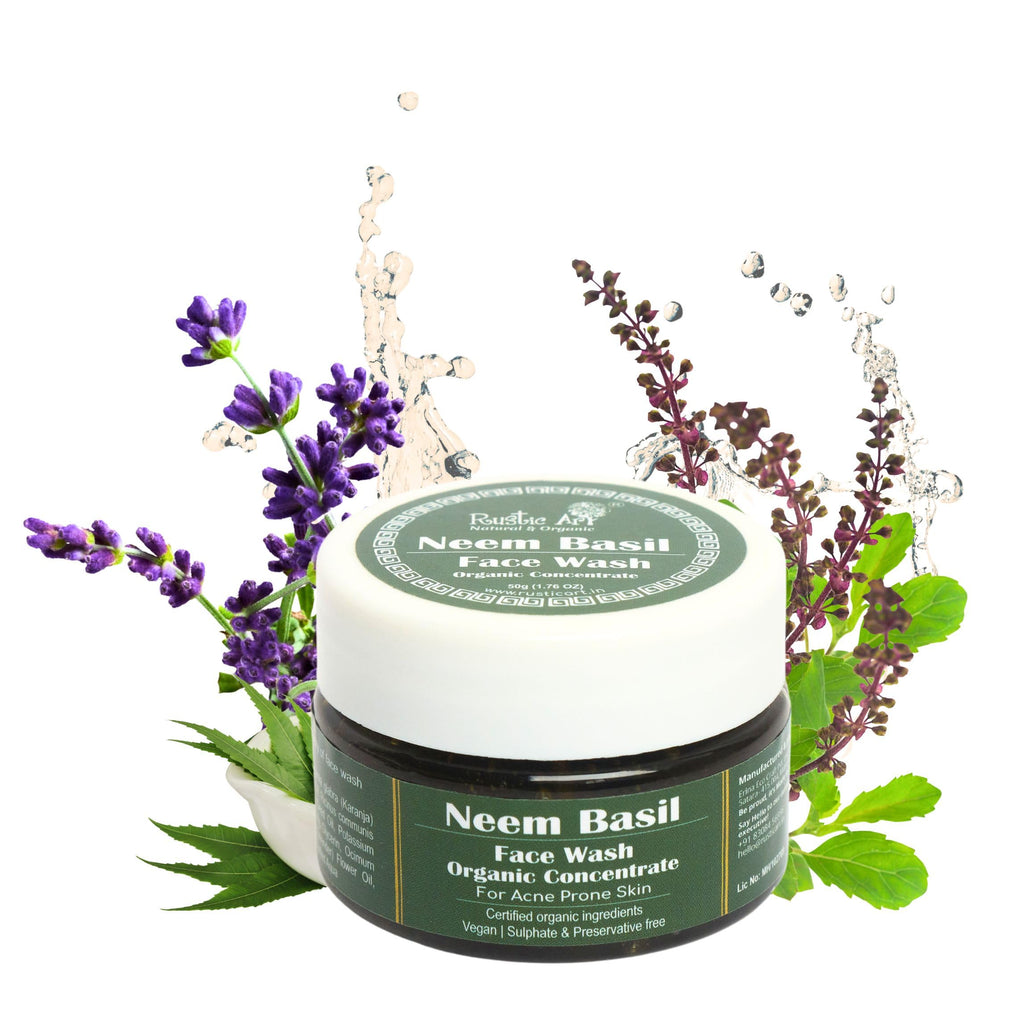 Rustic Art Organic Neem Basil Face Wash Concentrate – Deep Cleansing (50g) | Anti-Bacterial & Anti-Fungal