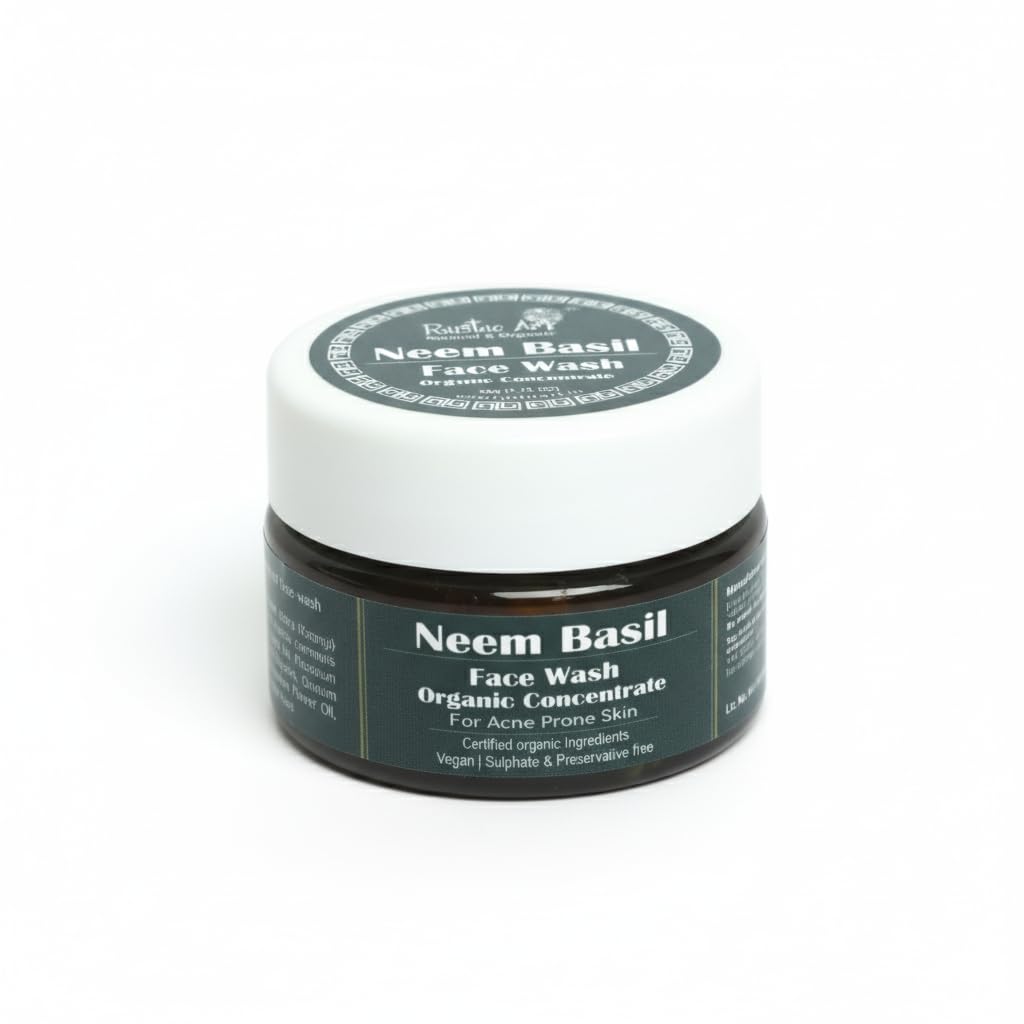Rustic Art Organic Neem Basil Face Wash Concentrate – Deep Cleansing (50g) | Anti-Bacterial & Anti-Fungal
