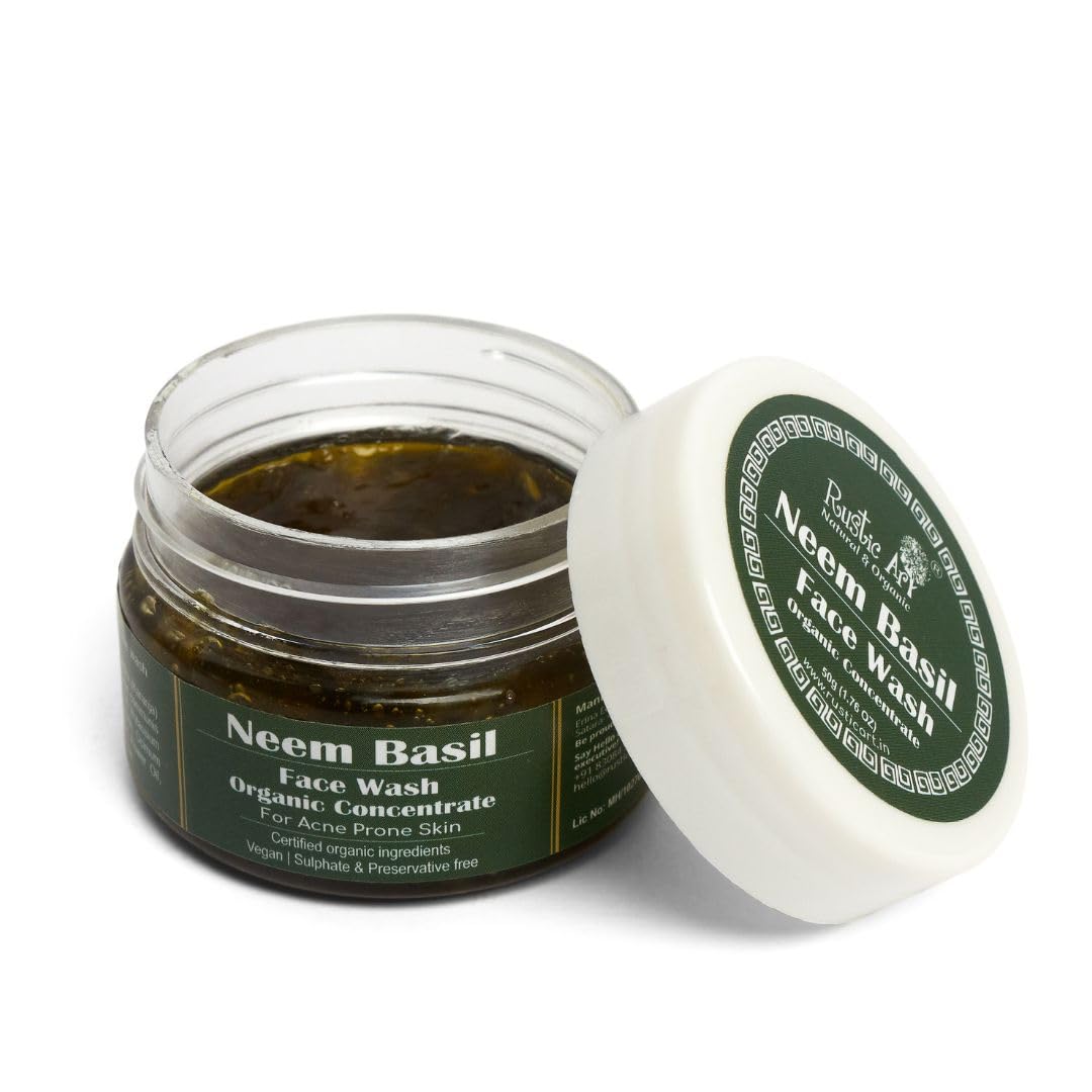 Rustic Art Organic Neem Basil Face Wash Concentrate – Deep Cleansing (50g) | Anti-Bacterial & Anti-Fungal