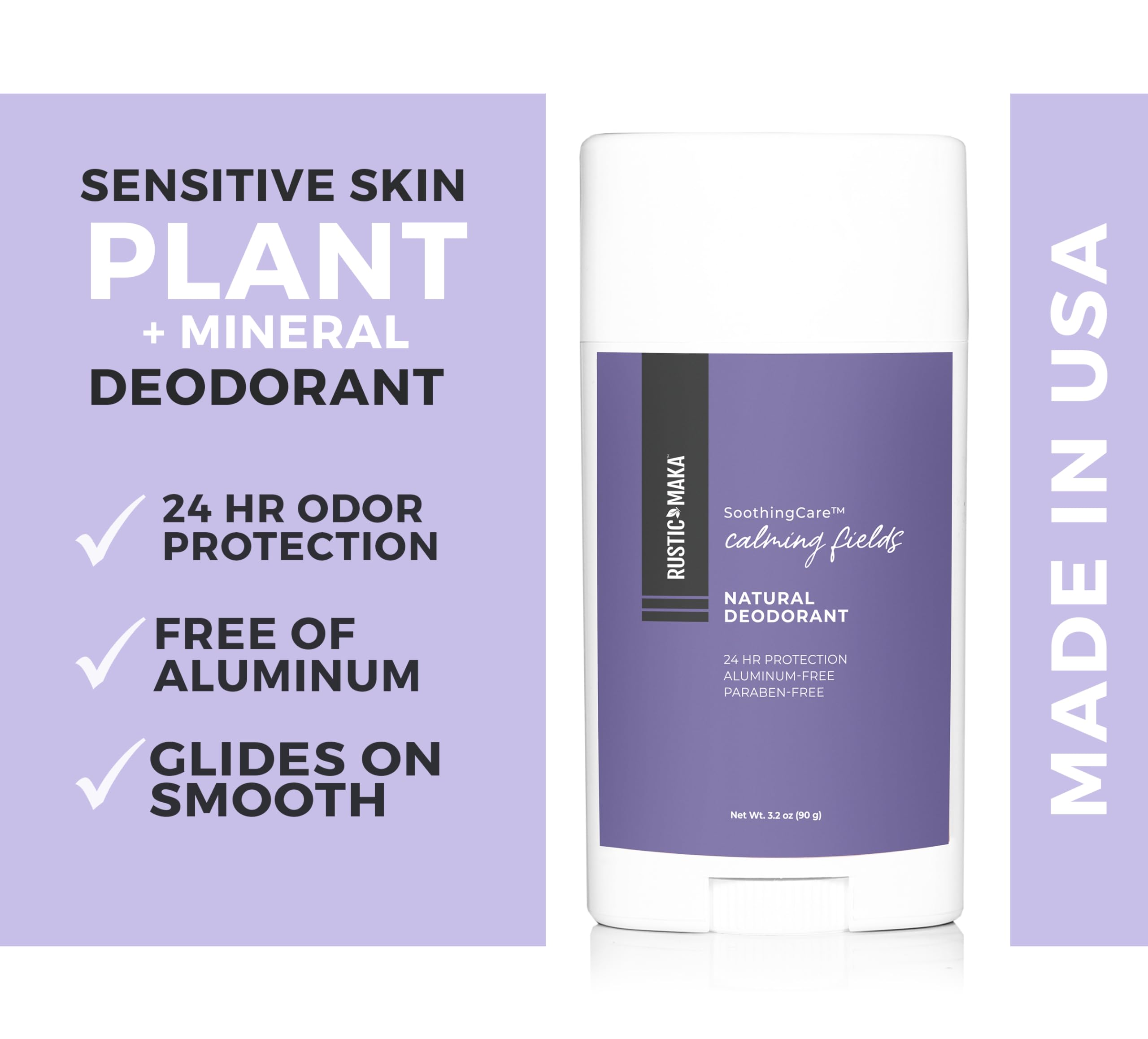 Rustic MAKA Natural Deodorant – Calming Fields | Aluminum-Free, Paraben-Free, Baking Soda-Free | Lavender + Mint | Cruelty-Free | Pack of 2