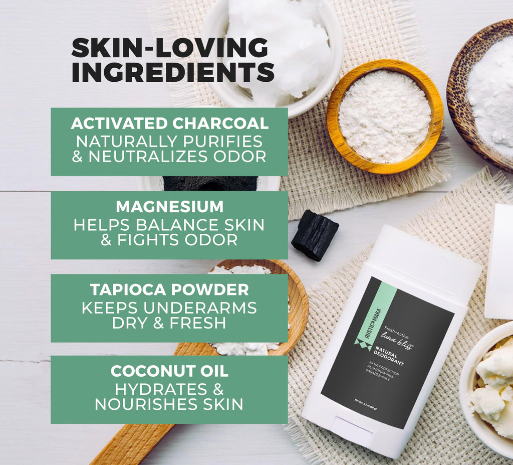 Rustic MAKA Luna Bliss Natural Deodorant Stick – Aluminum-Free, No Baking Soda, Charcoal + Magnesium
