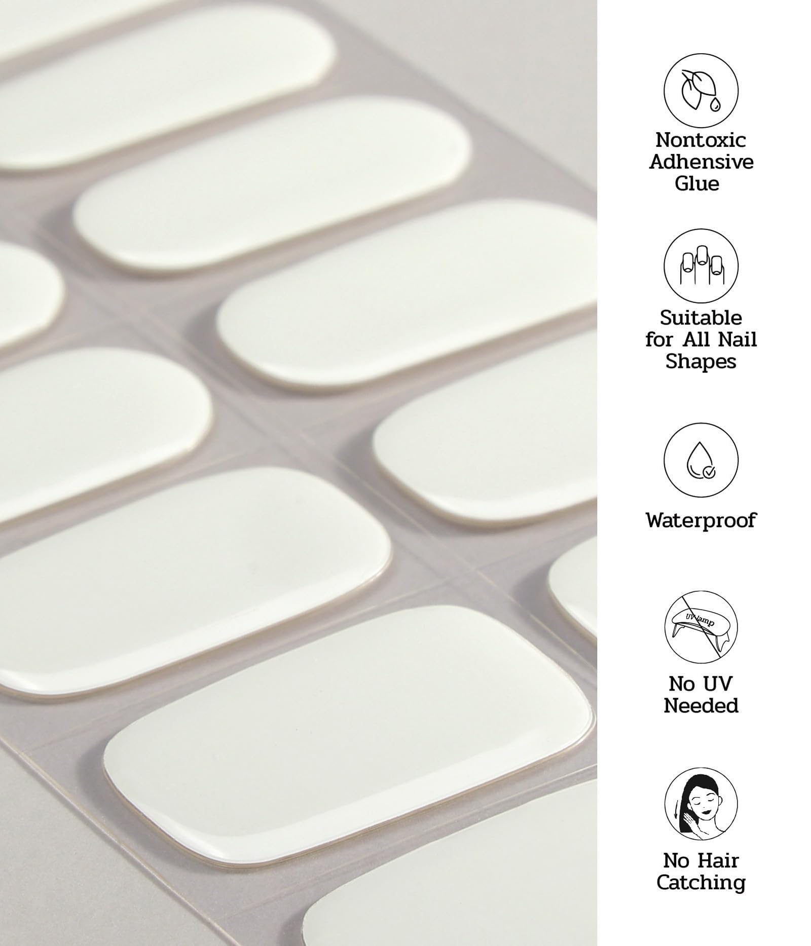 Ruyeefam Nail Polish Strips – No UV Lamp Needed, 22 Pcs Salon Gel Nail Stickers (Moonlight White)