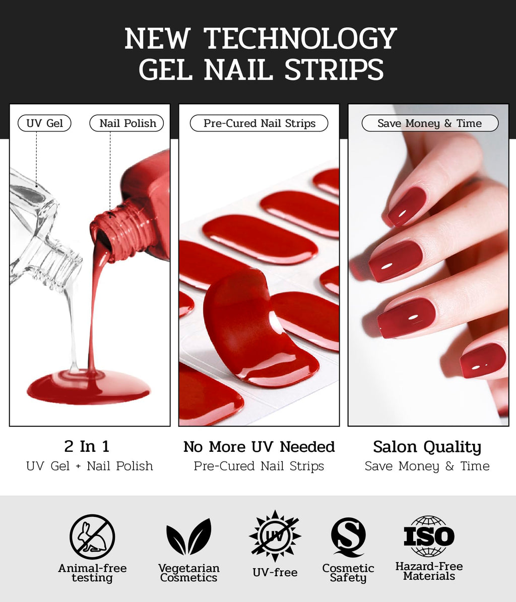 Ruyeefam Nail Polish Strips – No UV Lamp Needed, 22 Pcs Salon Gel Nail Stickers (Moonlight White)