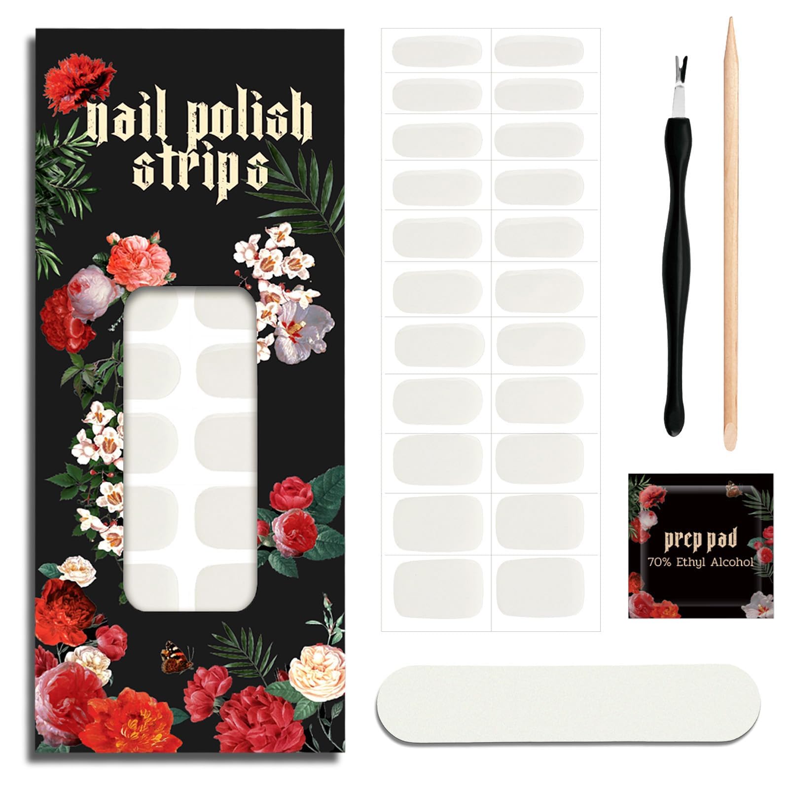 Ruyeefam Nail Polish Strips – No UV Lamp Needed, 22 Pcs Salon Gel Nail Stickers (Moonlight White)