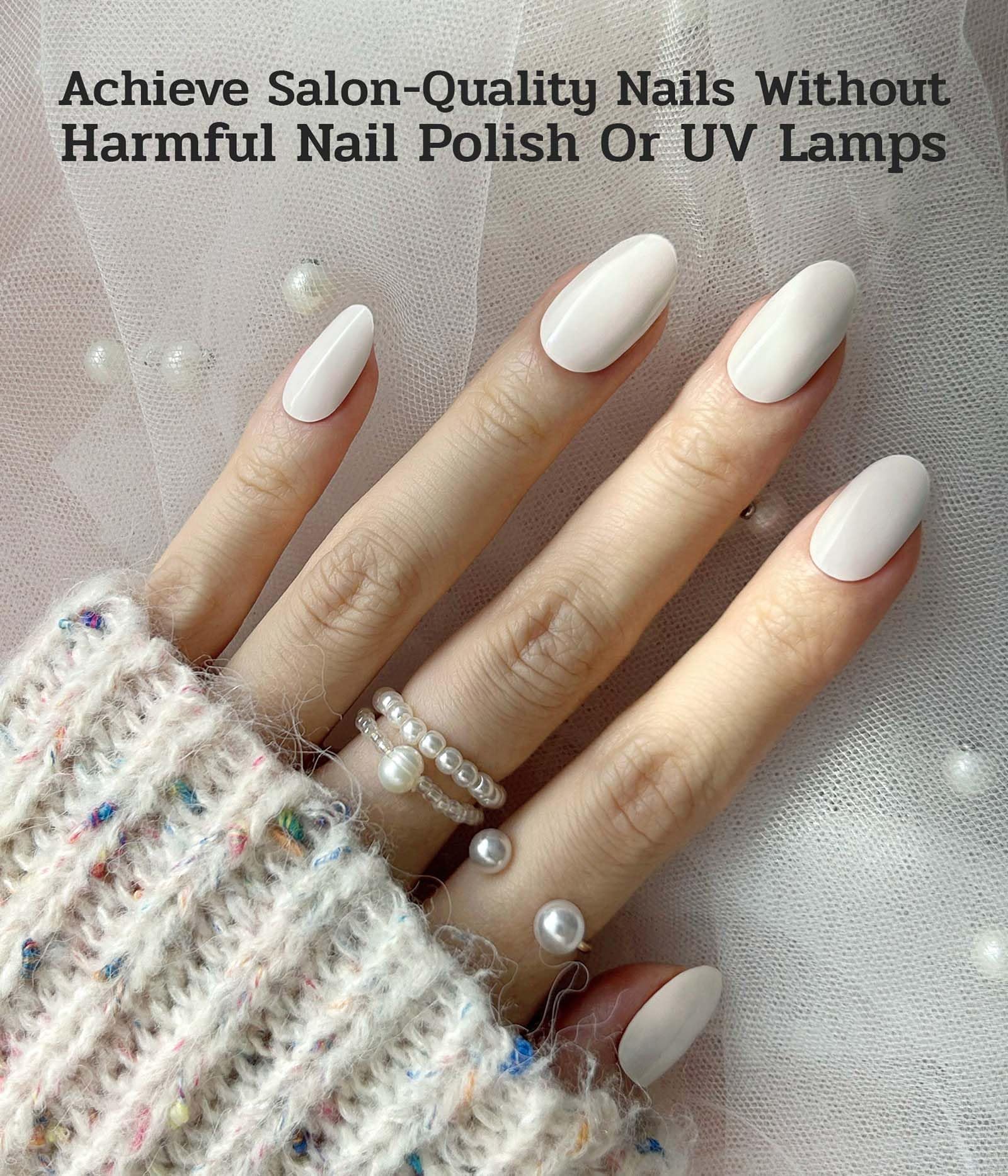 Ruyeefam Nail Polish Strips – No UV Lamp Needed, 22 Pcs Salon Gel Nail Stickers (Moonlight White)