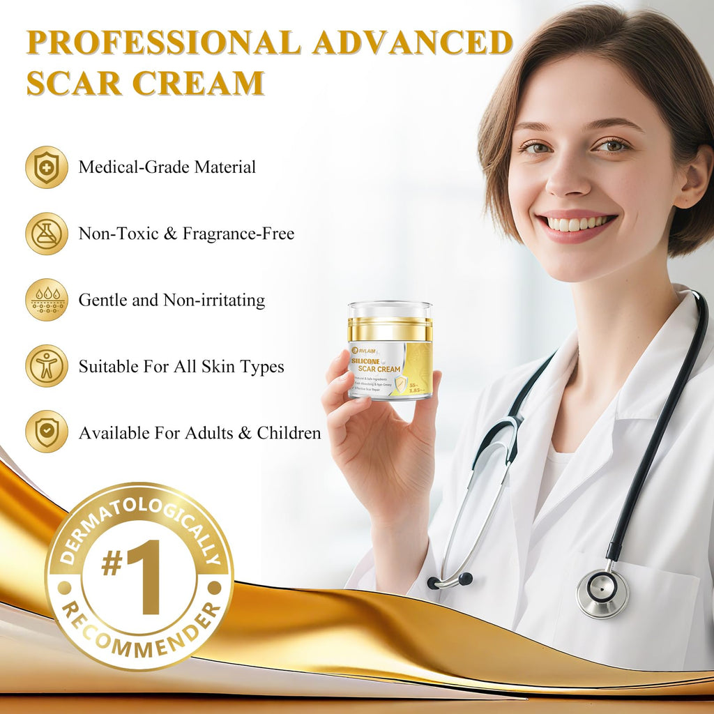 Rvlaim Scar Cream Silicone Gel | Advanced Scar Repair for Surgical, Burn, Acne Scars 1.85 oz