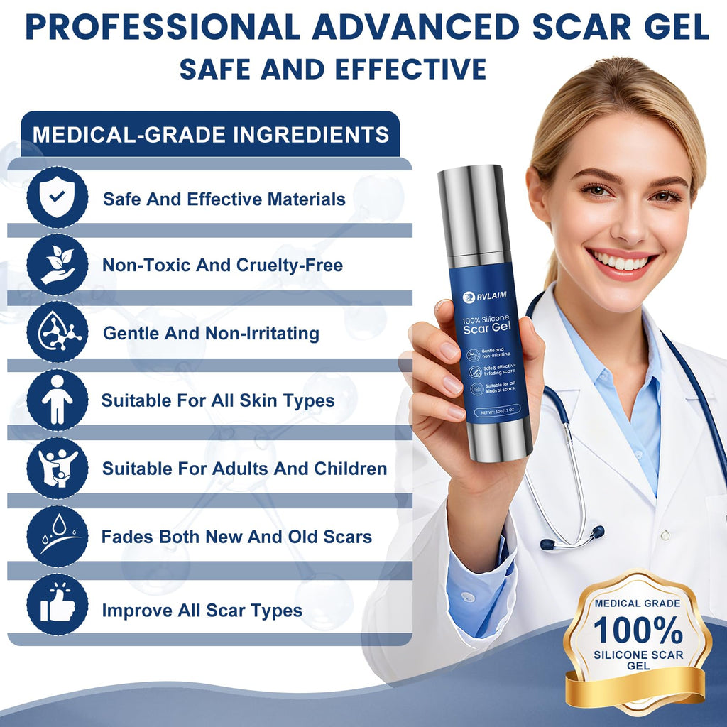 Rvlaim 100% Silicone Scar Gel – Advanced Scar Care, 1.7 oz (50 ml)