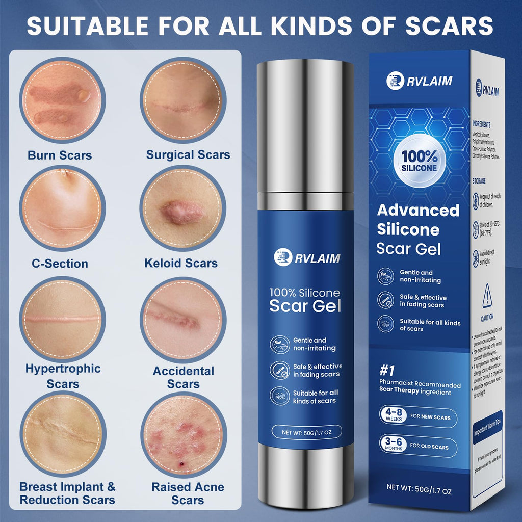 Rvlaim 100% Silicone Scar Gel – Advanced Scar Care, 1.7 oz (50 ml)