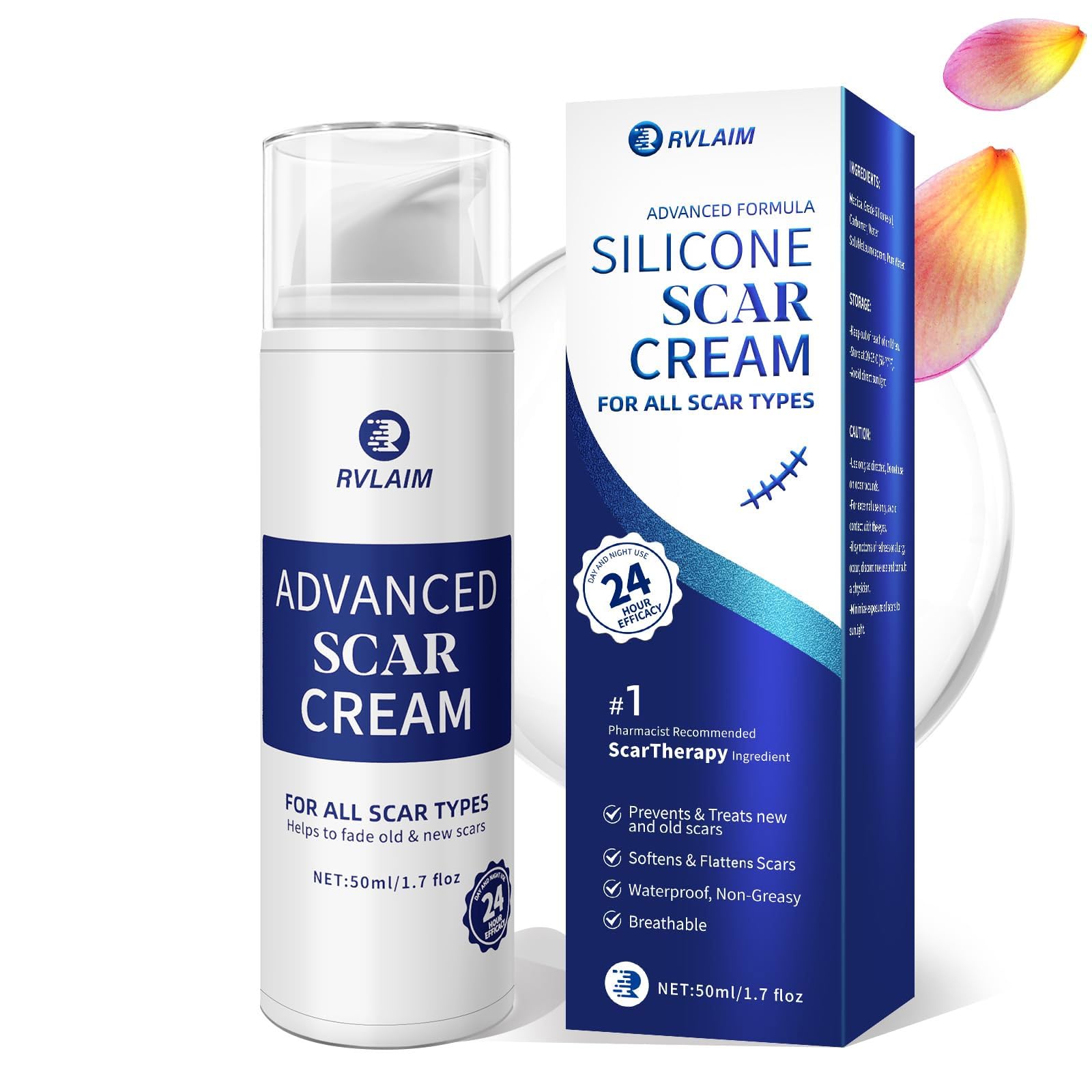 Rvlaim Silicone Scar Gel – Advanced Scar Cream for Surgical Scars, Acne Marks & More (1.7 fl oz)