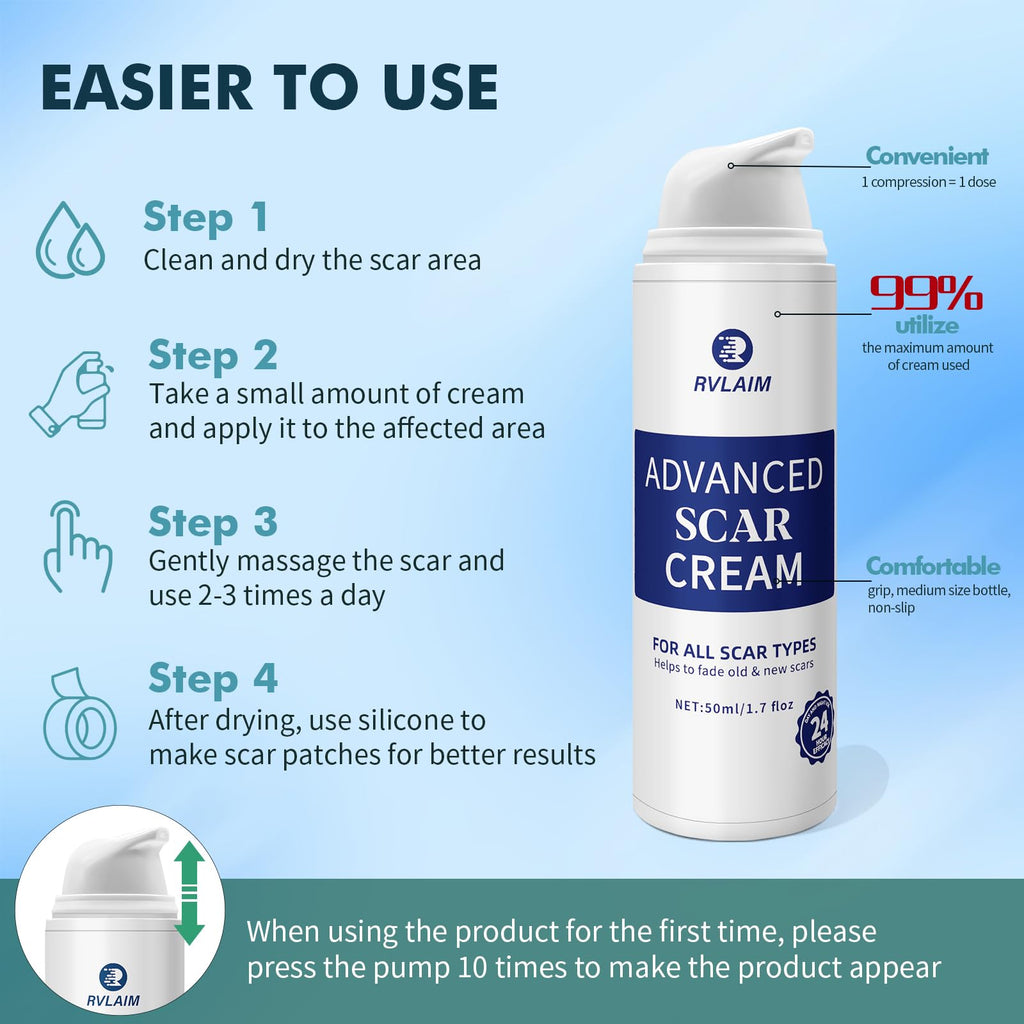 Rvlaim Silicone Scar Gel – Advanced Scar Cream for Surgical Scars, Acne Marks & More (1.7 fl oz)