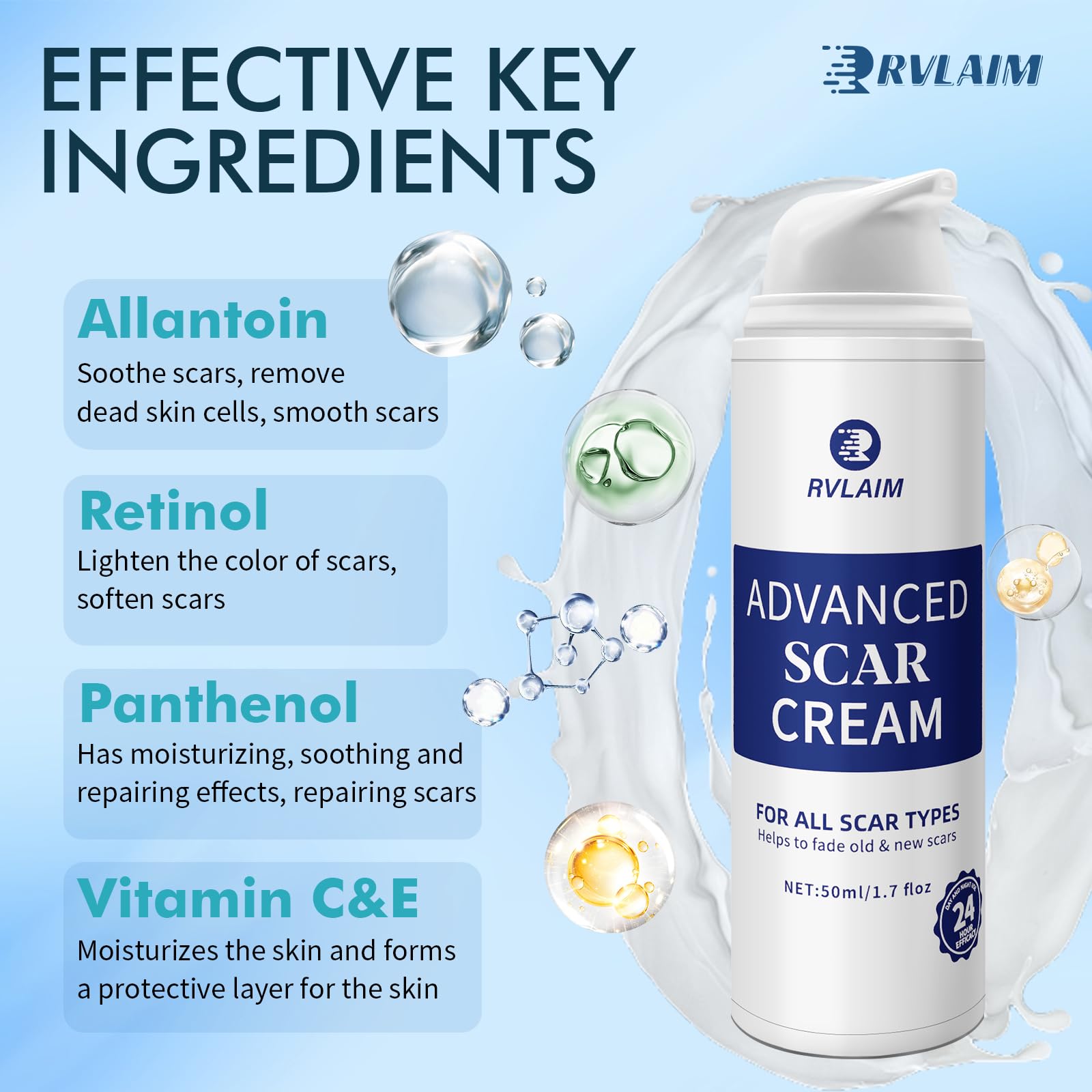 Rvlaim Silicone Scar Gel – Advanced Scar Cream for Surgical Scars, Acne Marks & More (1.7 fl oz)