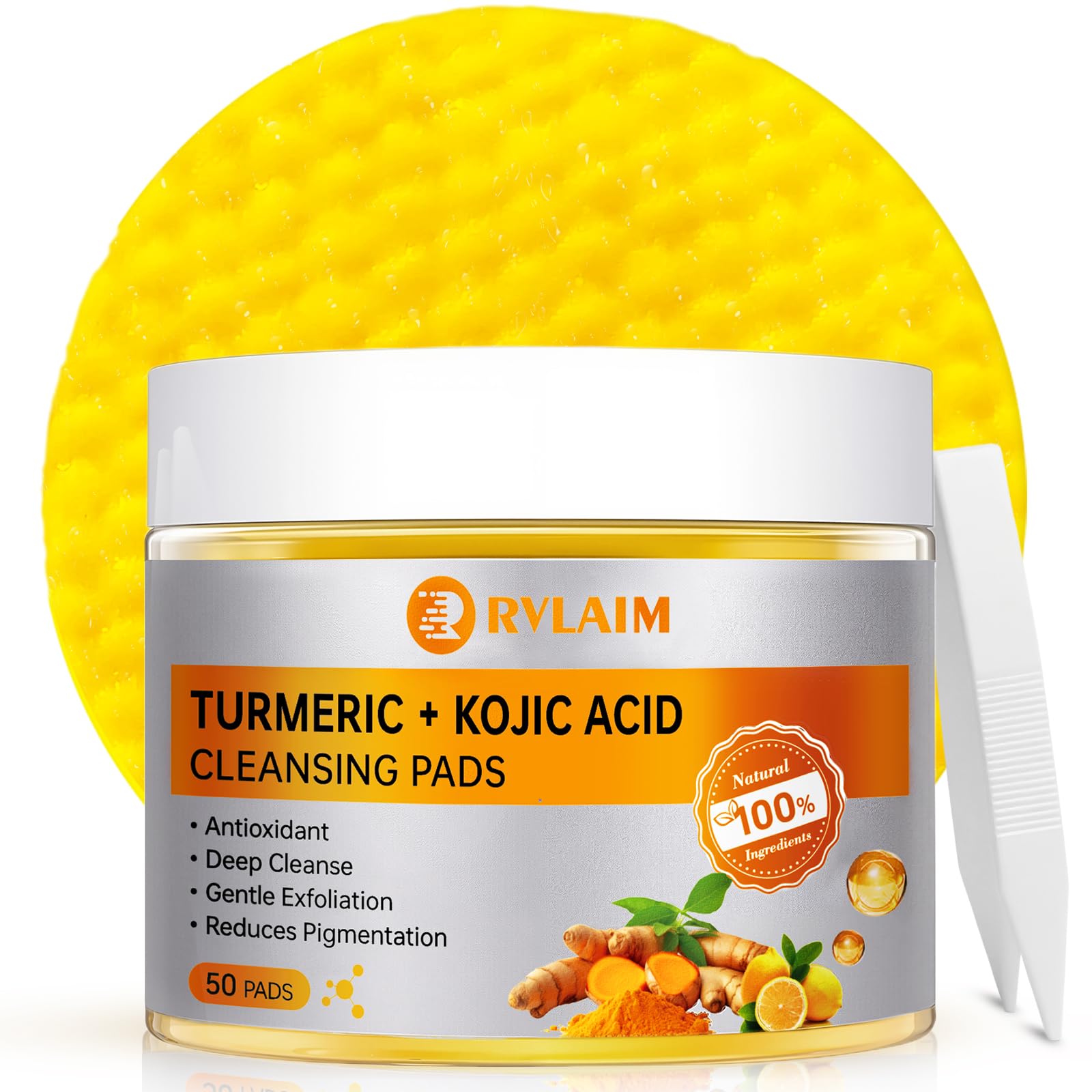 Rvlaim Turmeric Kojic Acid Cleansing Pads – 50 Count for Pore Refinement & Gentle Exfoliation