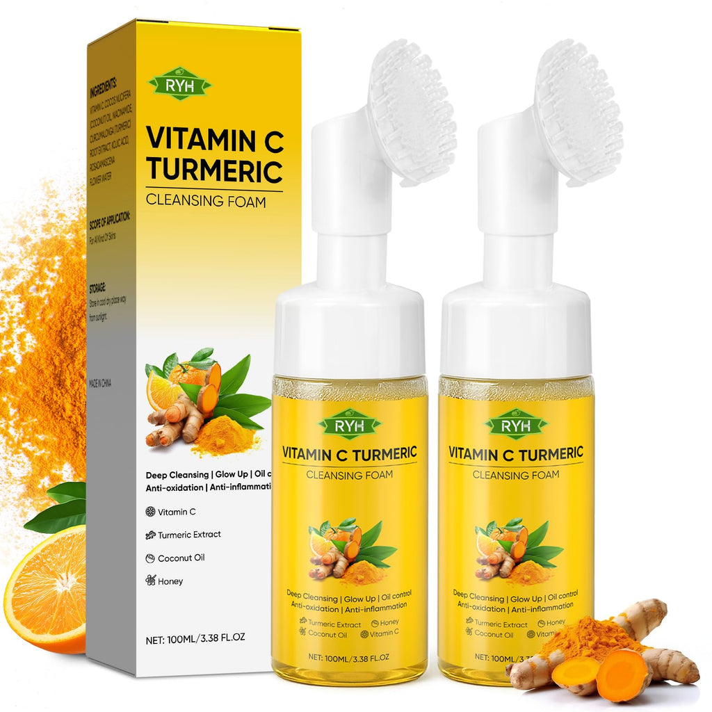 RYH 2pcs Turmeric Face Wash with Vitamin C — Deep Clean & Glow Foam Set