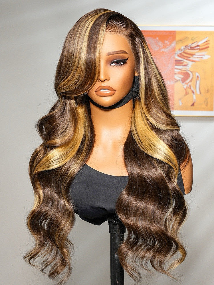 Vietnamese Human Hair Glueless Lace Front Pre Styled Honey Blonde Wavy 250% Density Wig