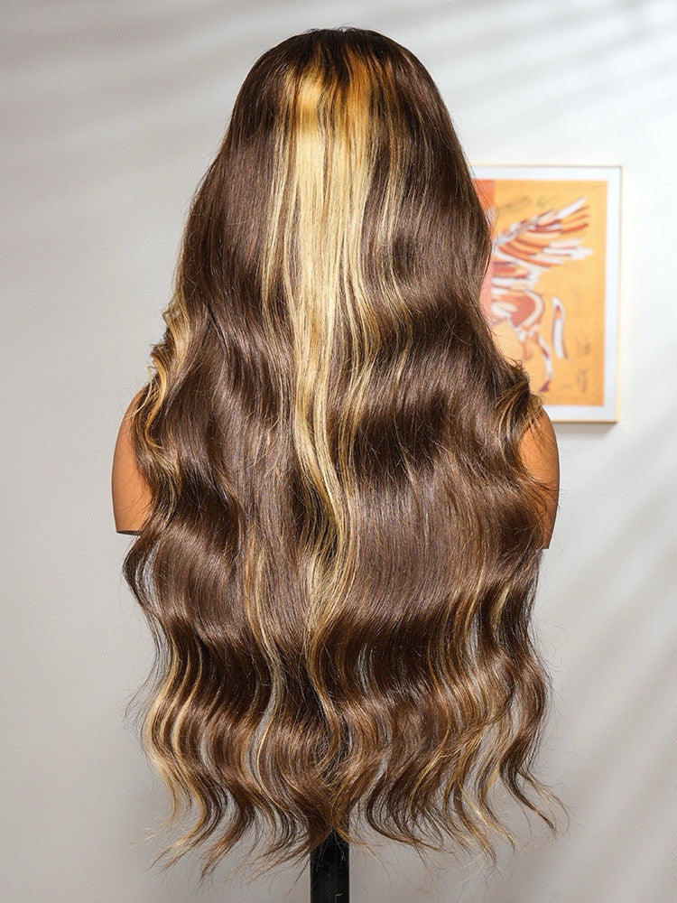 Vietnamese Human Hair Glueless Lace Front Pre Styled Honey Blonde Wavy 250% Density Wig