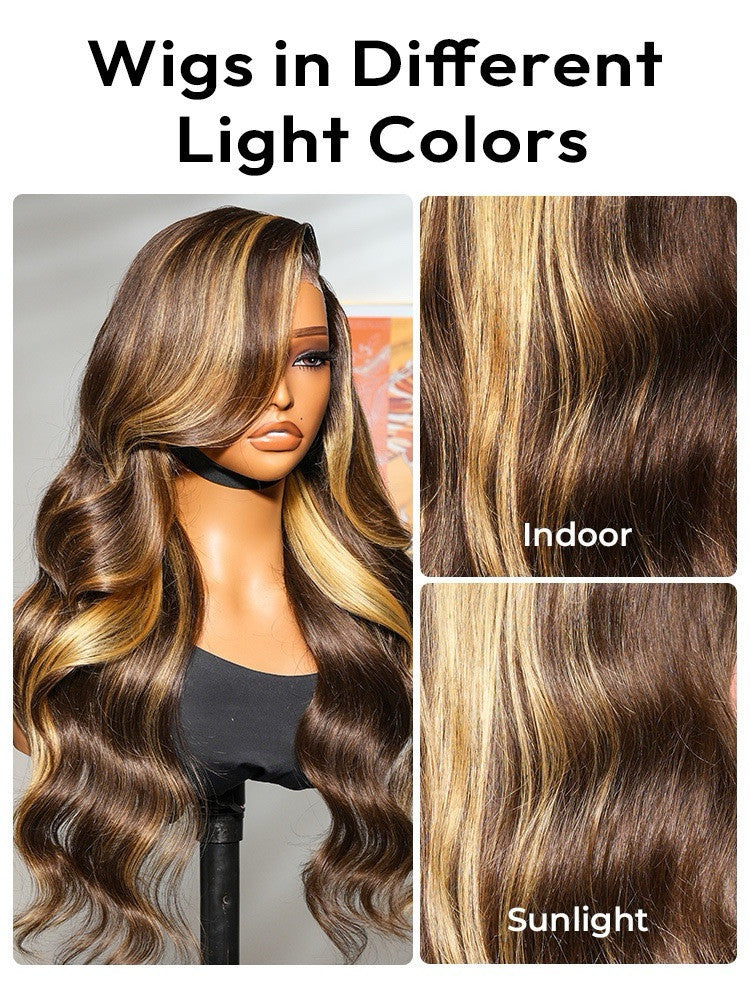 Vietnamese Human Hair Glueless Lace Front Pre Styled Honey Blonde Wavy 250% Density Wig
