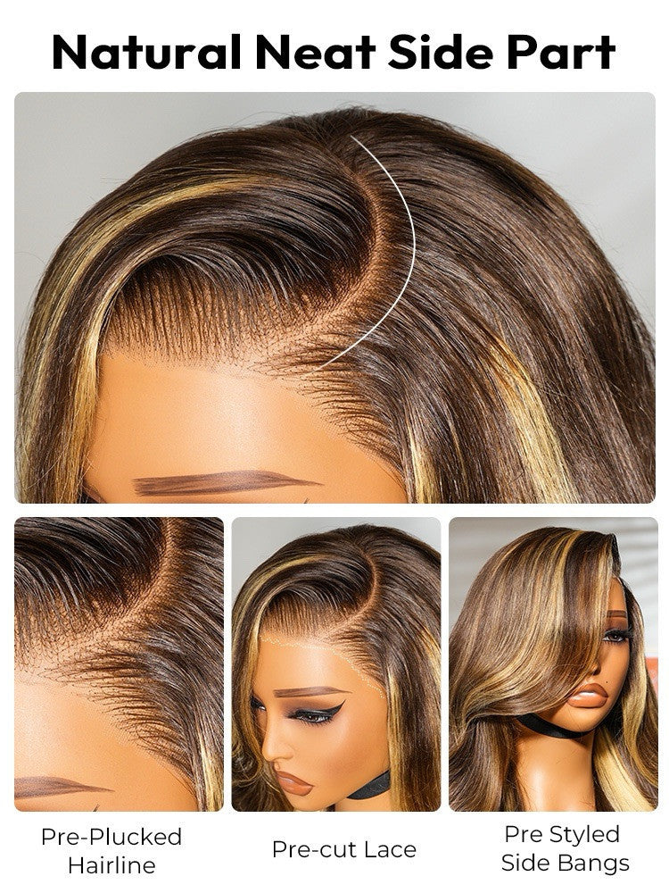 Vietnamese Human Hair Glueless Lace Front Pre Styled Honey Blonde Wavy 250% Density Wig