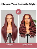 Human Hair Glueless Pre Styled Cherry Cola Straight Wavy 250% Density Wig