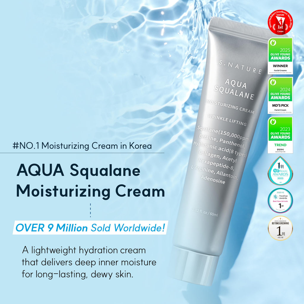 S.NATURE AQUA SQUALANE MOISTURIZING CREAM | Hydrating Face Moisturizer for Dry & Sensitive Skin, 150,000 ppm Squalane, Pore Care (80 ml)
