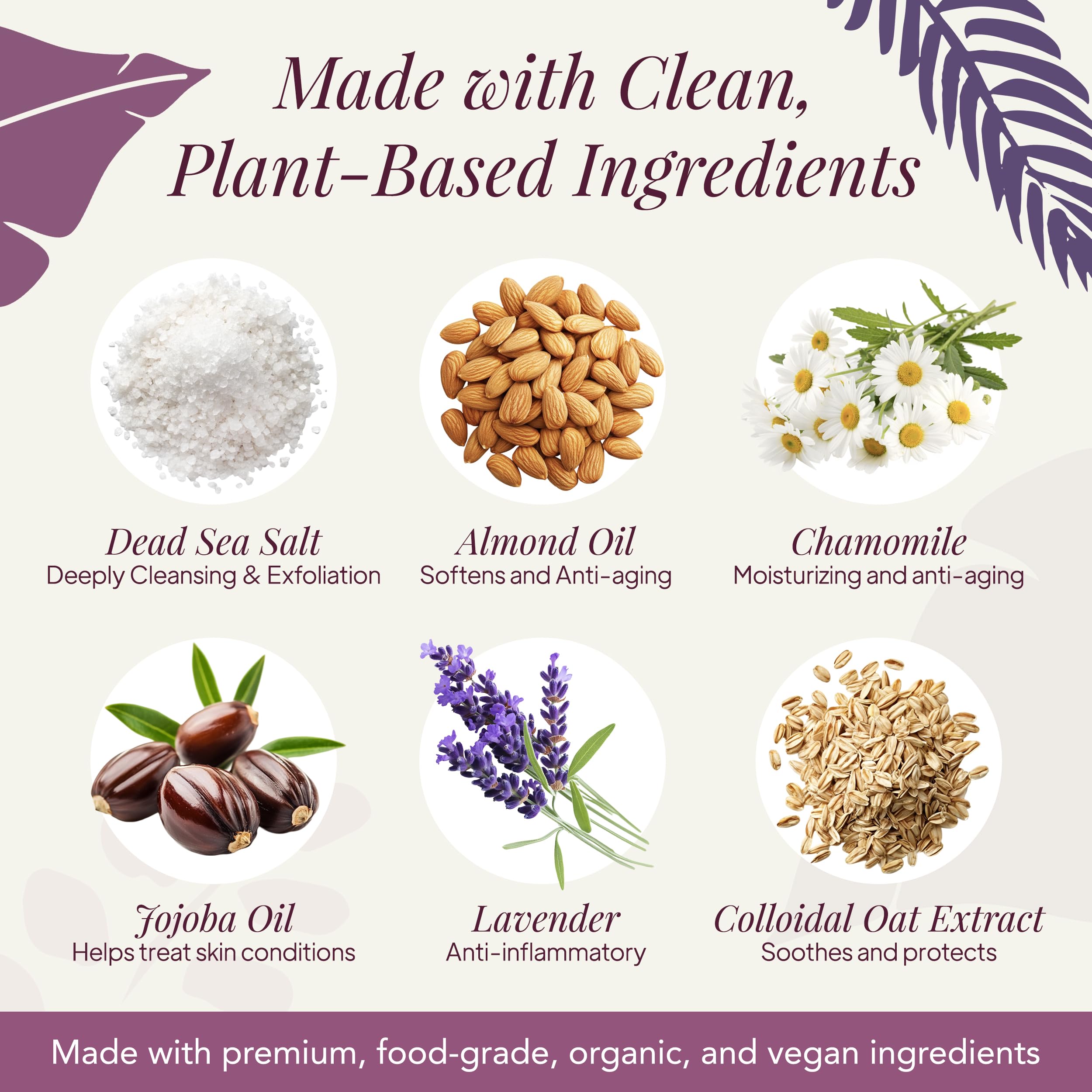 Saavy Naturals Body Scrub – Lavender Chamomile Salt Exfoliant with Vitamin E (12 oz) | Gentle for Sensitive Skin | Made in USA