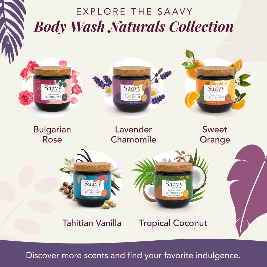 Saavy Naturals Body Scrub – Lavender Chamomile Salt Exfoliant with Vitamin E (12 oz) | Gentle for Sensitive Skin | Made in USA