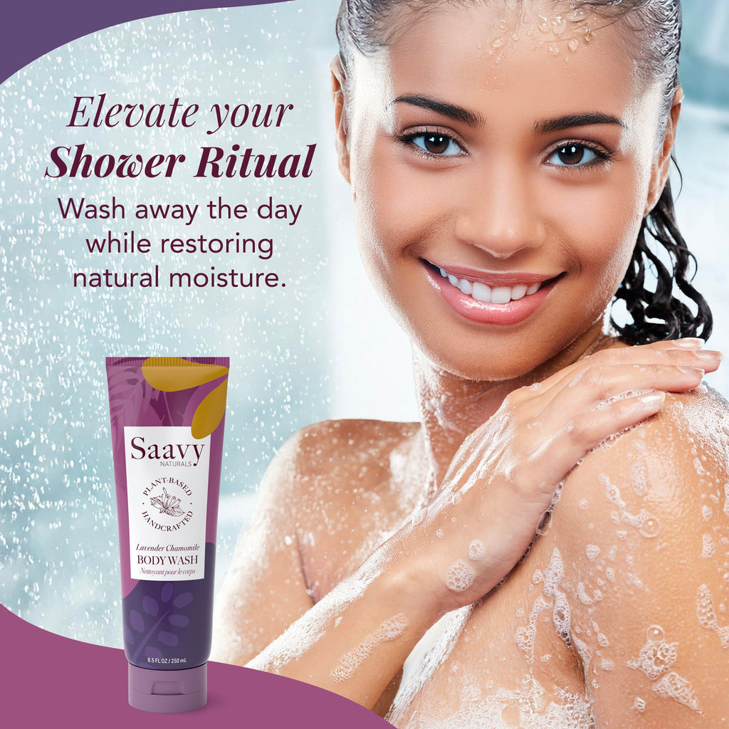 Saavy Naturals Moisturizing Body Wash for Sensitive Skin – Plant-Based, Lavender Chamomile, 2x8.5 oz