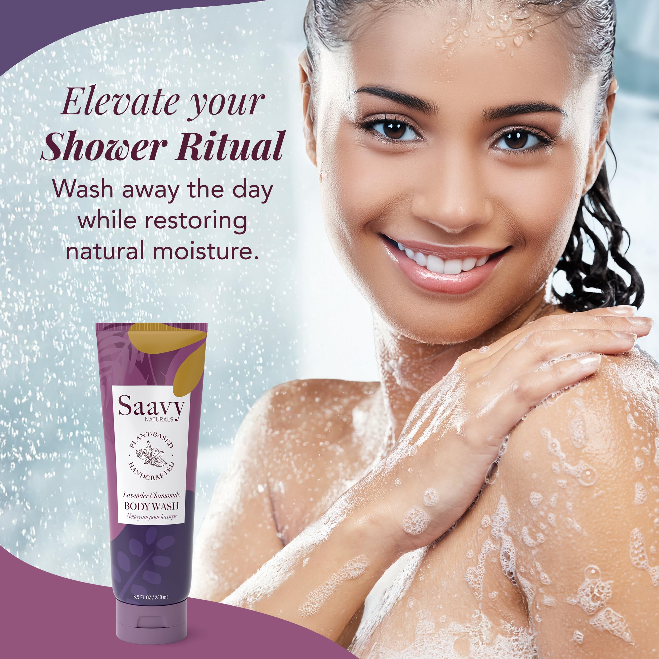 Saavy Naturals Moisturizing Body Wash for Sensitive Skin – Plant-Based, Lavender Chamomile, 2x8.5 oz