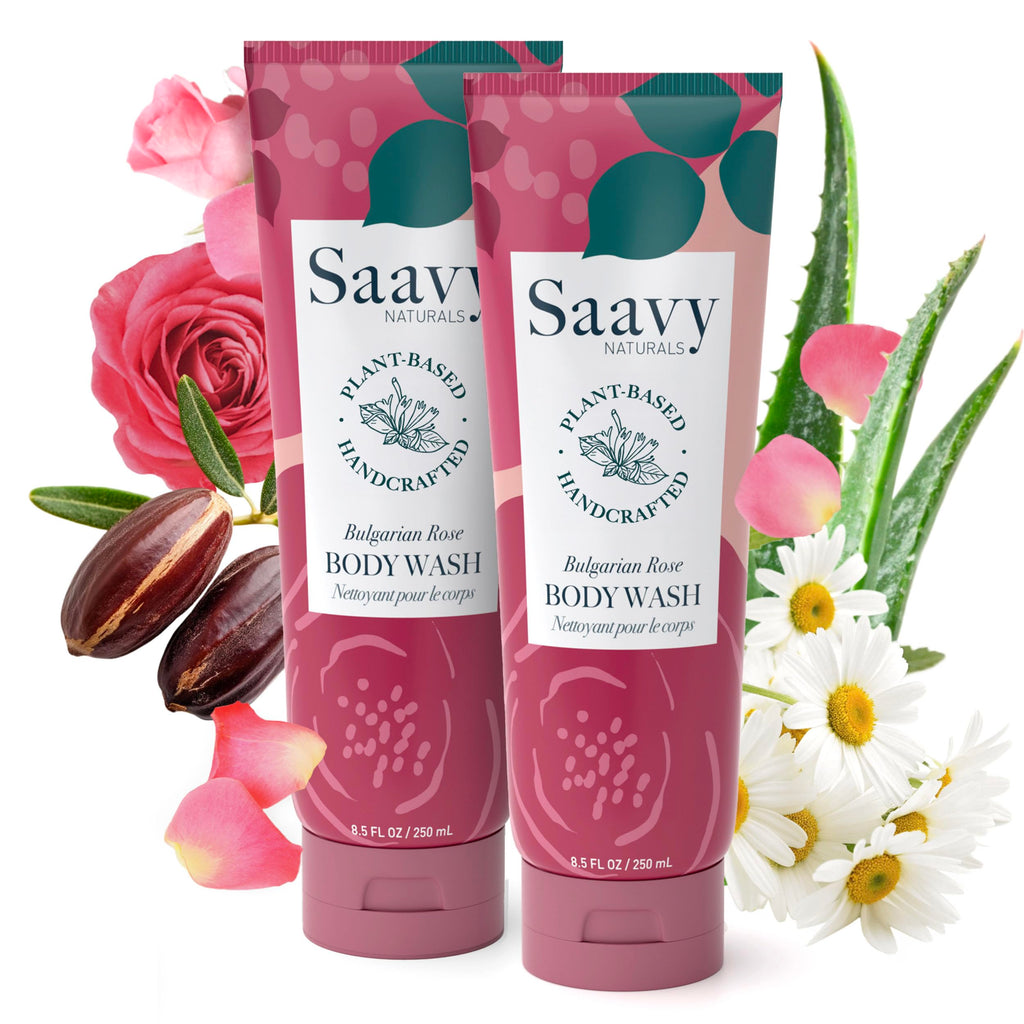 Saavy Naturals Moisturizing Body Wash for Sensitive Skin – Bulgarian Rose, Plant-Based & Paraben-Free – 8.5 fl oz, 2 Pack