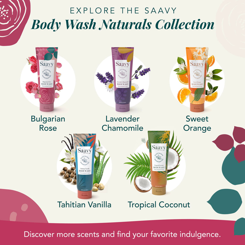 Saavy Naturals Moisturizing Body Wash for Sensitive Skin – Bulgarian Rose, Plant-Based & Paraben-Free – 8.5 fl oz, 2 Pack