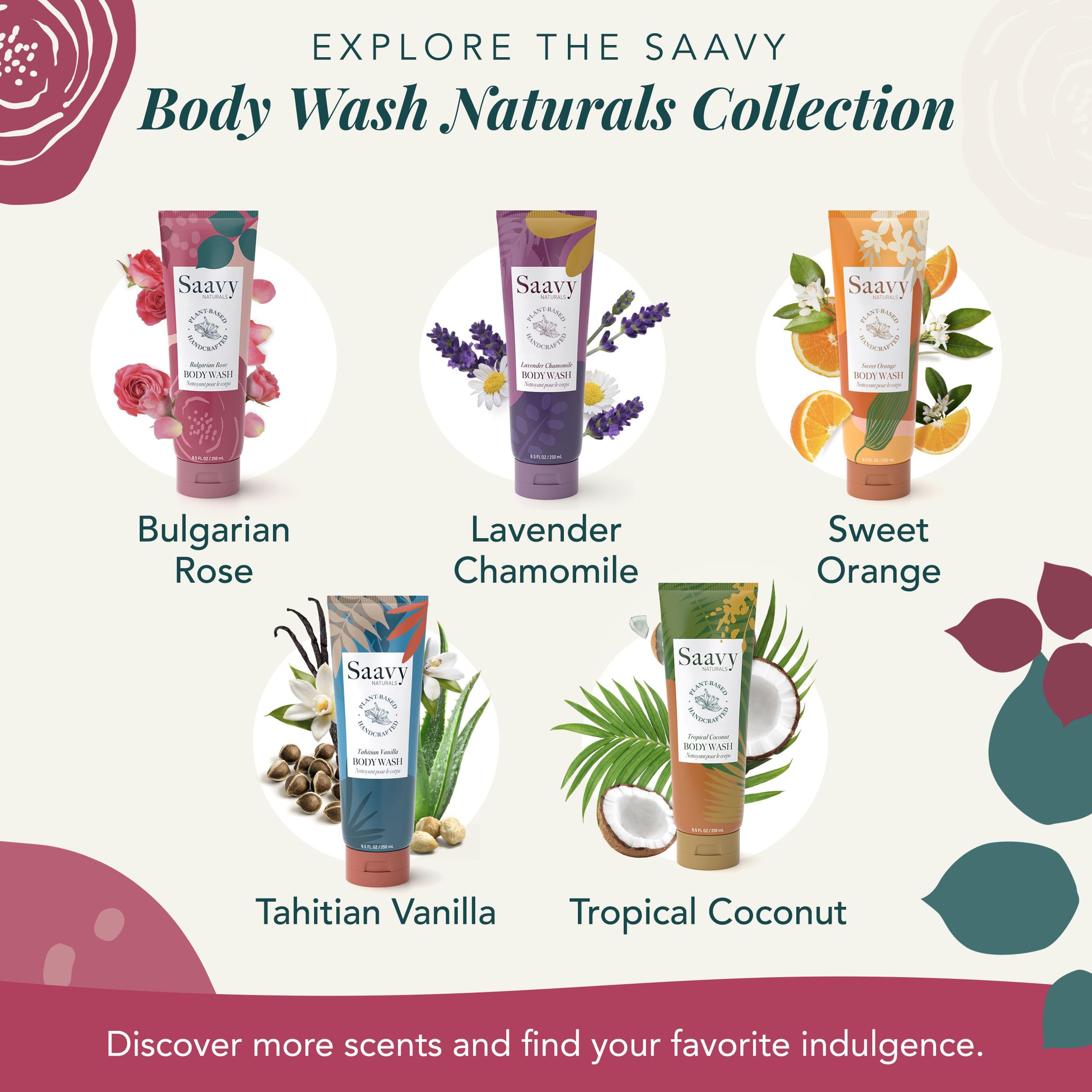 Saavy Naturals Moisturizing Body Wash for Sensitive Skin – Bulgarian Rose, Plant-Based & Paraben-Free – 8.5 fl oz, 2 Pack