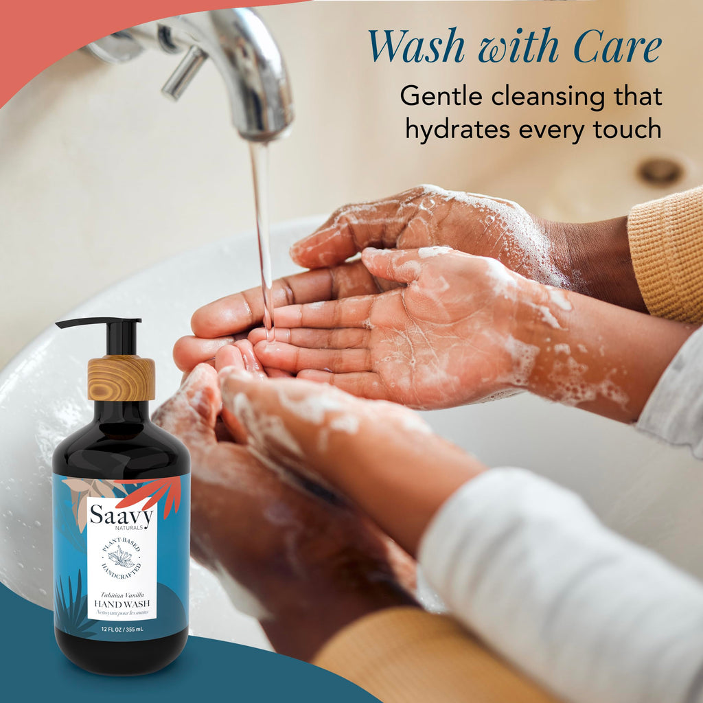 Saavy Naturals Hand Wash – Plant-Based, Sulfate-Free with Aloe Vera & Shea Butter – Tahitian Vanilla – 12 fl oz, 2 Pack