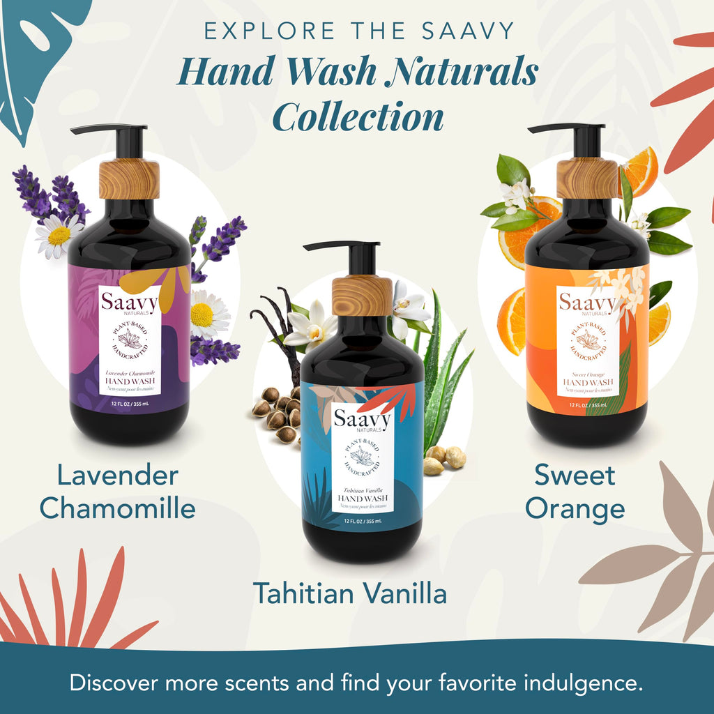 Saavy Naturals Hand Wash – Plant-Based, Sulfate-Free with Aloe Vera & Shea Butter – Tahitian Vanilla – 12 fl oz, 2 Pack