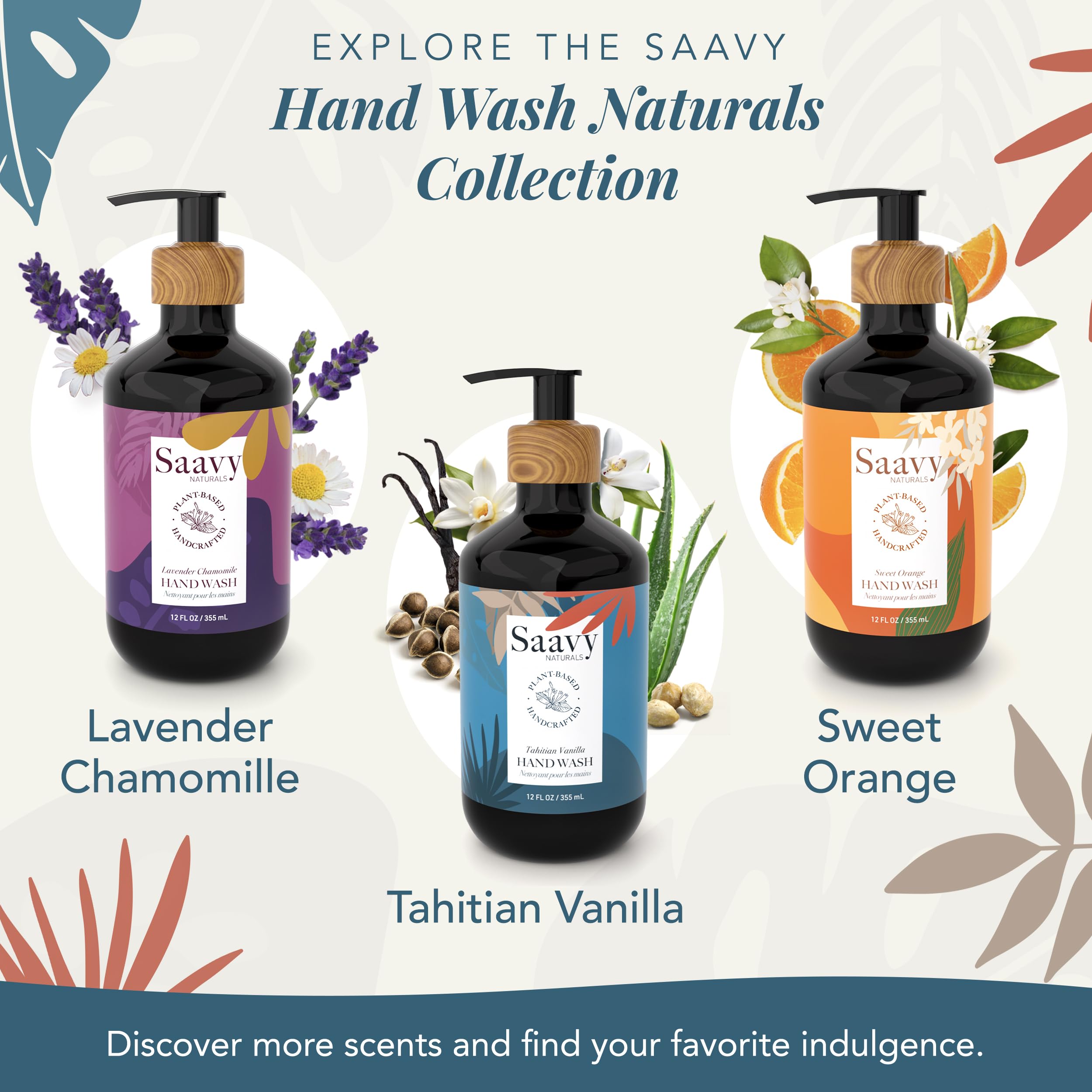 Saavy Naturals Hand Wash – Plant-Based, Sulfate-Free with Aloe Vera & Shea Butter – Tahitian Vanilla – 12 fl oz, 2 Pack