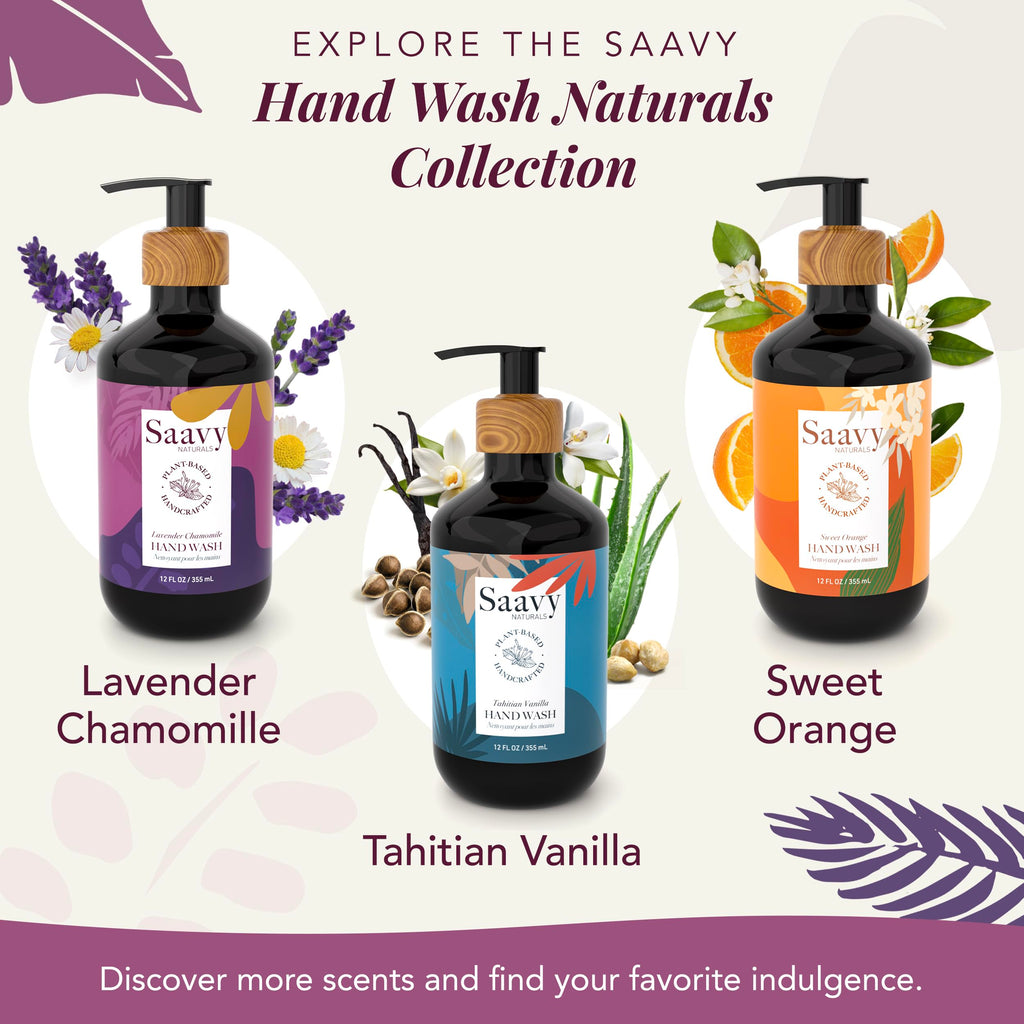 Saavy Naturals Hand Wash – Plant-Based Aloe Vera & Shea Butter, Lavender Chamomile, 12 fl oz (2-pack)