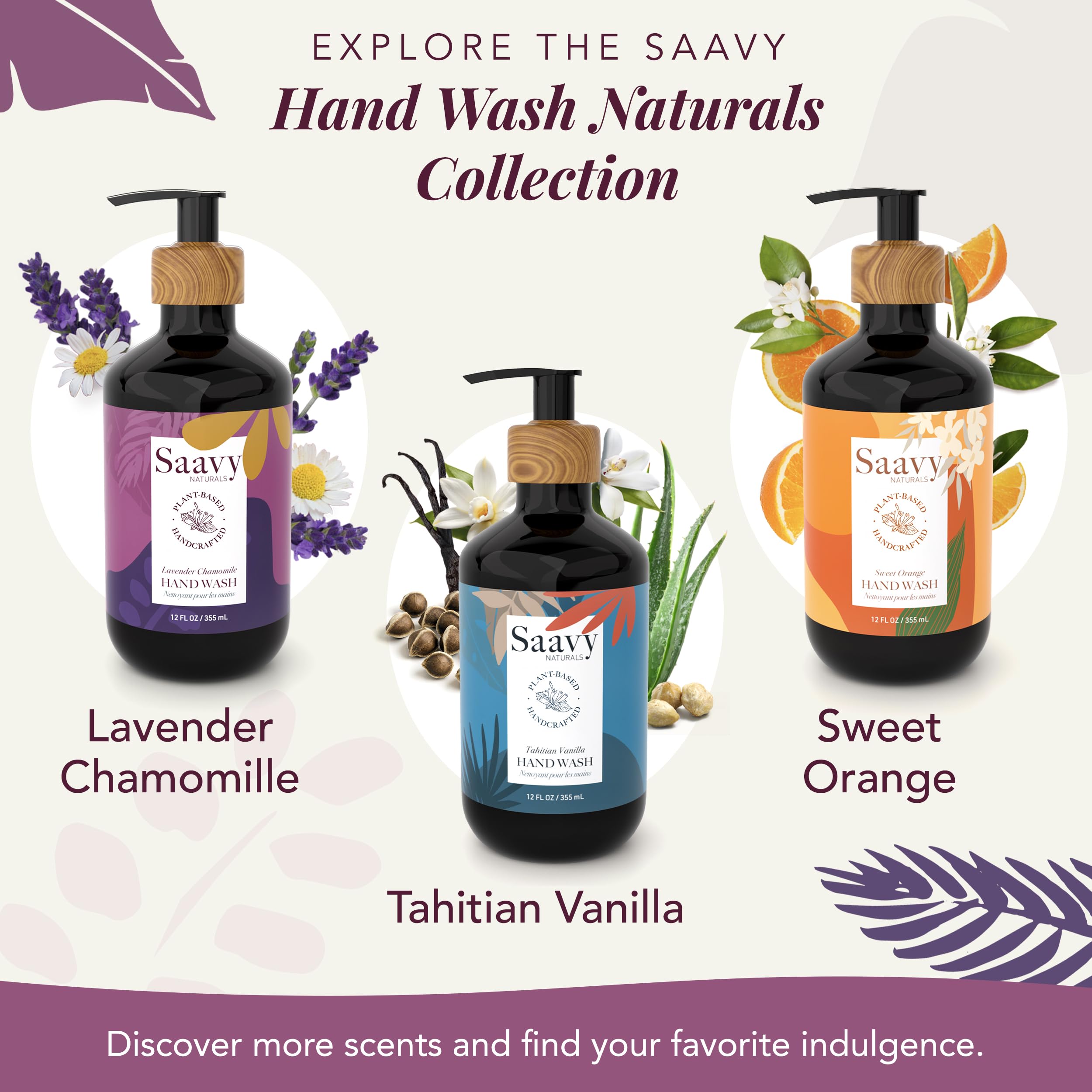 Saavy Naturals Hand Wash – Plant-Based Aloe Vera & Shea Butter, Lavender Chamomile, 12 fl oz (2-pack)