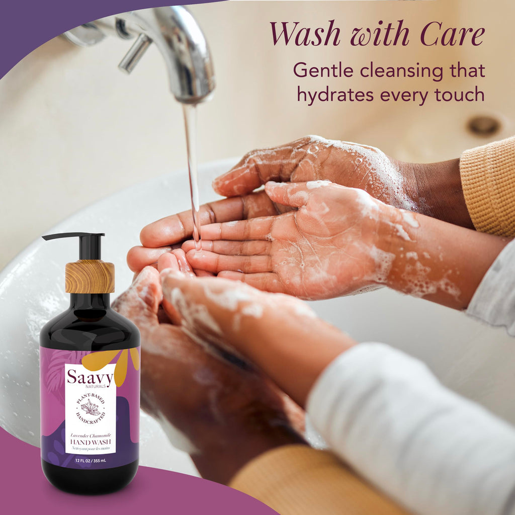 Saavy Naturals Hand Wash – Plant-Based Aloe Vera & Shea Butter, Lavender Chamomile, 12 fl oz (2-pack)