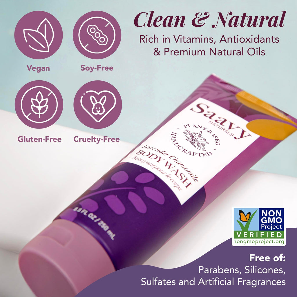 Saavy Naturals Moisturizing Body Wash for Sensitive Skin – Plant-Based, Lavender Chamomile, 2x8.5 oz