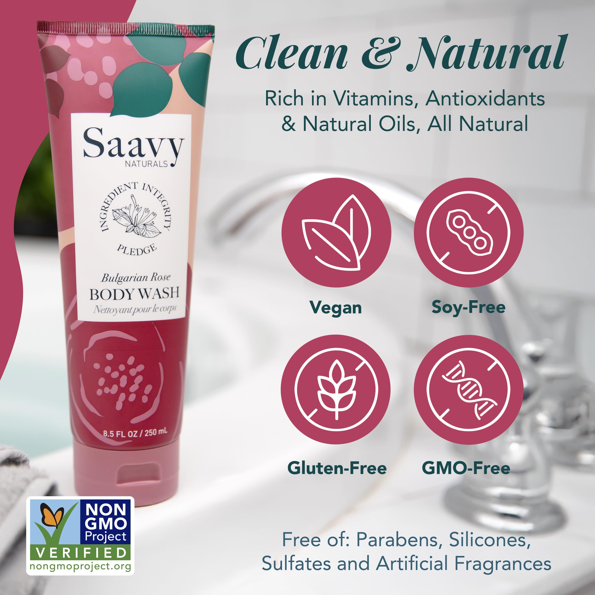 Saavy Naturals Deeply Hydrating Body Cream – Bulgarian Rose, 2 x 8.5 oz, Plant-Based & USA Made